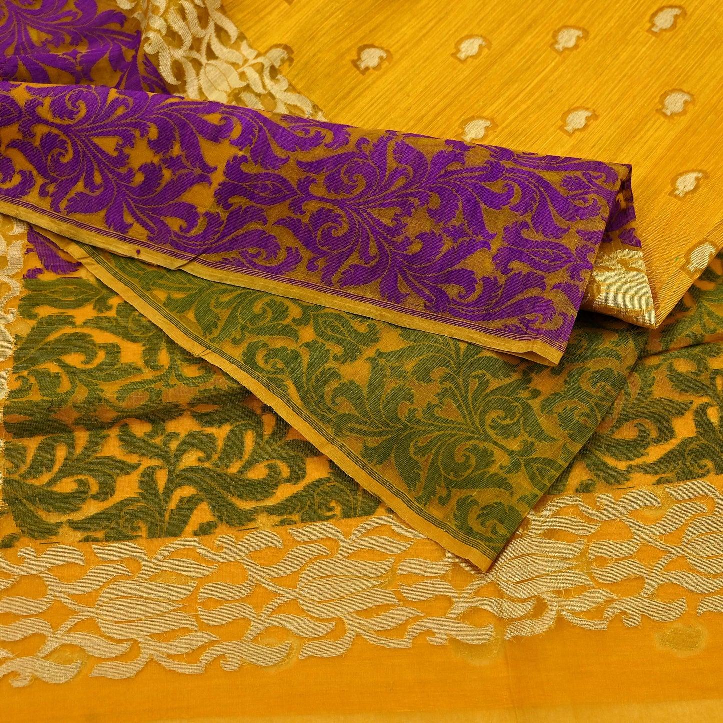 Indian Vintage Sari Saffron Hand Woven 100% Pure Organza Silk Saree Craft Fabric 5Yd Dress Making Crafting Quilting Upcycle