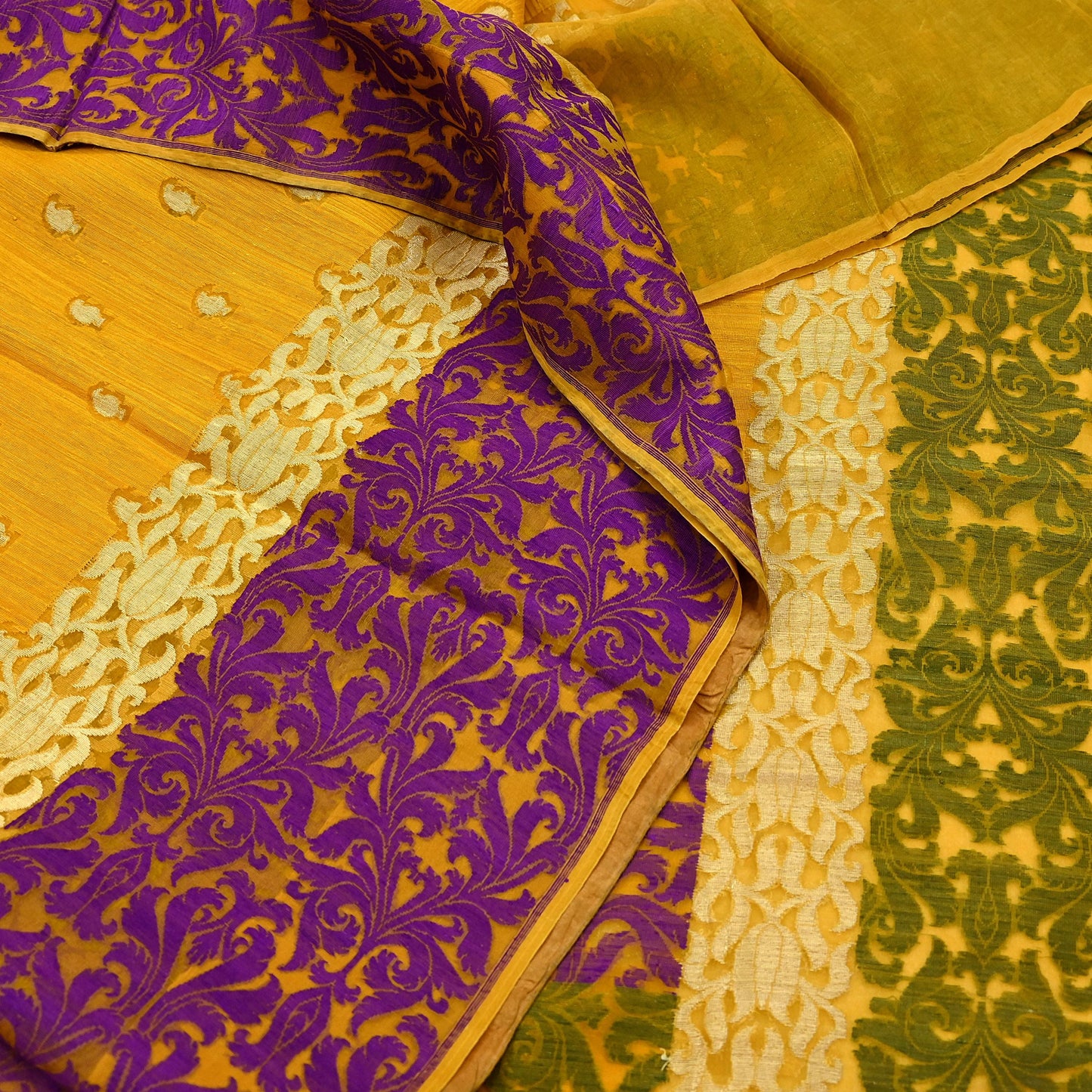 Indian Vintage Sari Saffron Hand Woven 100% Pure Organza Silk Saree Craft Fabric 5Yd Dress Making Crafting Quilting Upcycle
