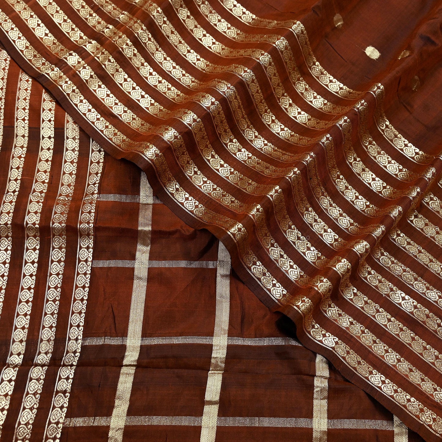 Indian Vintage Sari Rusty Mysore Silk Woven Sarees Craft Fabric 5Yd Ethnic South silk Dress Making Crafting Upcycle Quilting Zari Border