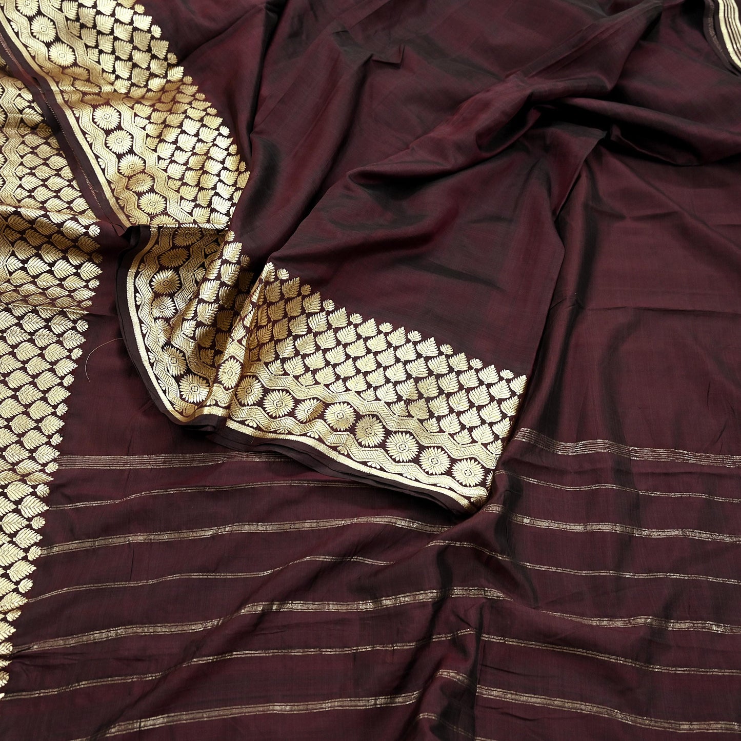 Indian Vintage Sari Maroon Mysore Silk Woven Sarees Craft Fabric 5Yd Ethnic South silk Dress Making Crafting Upcycle Quilting Zari Border