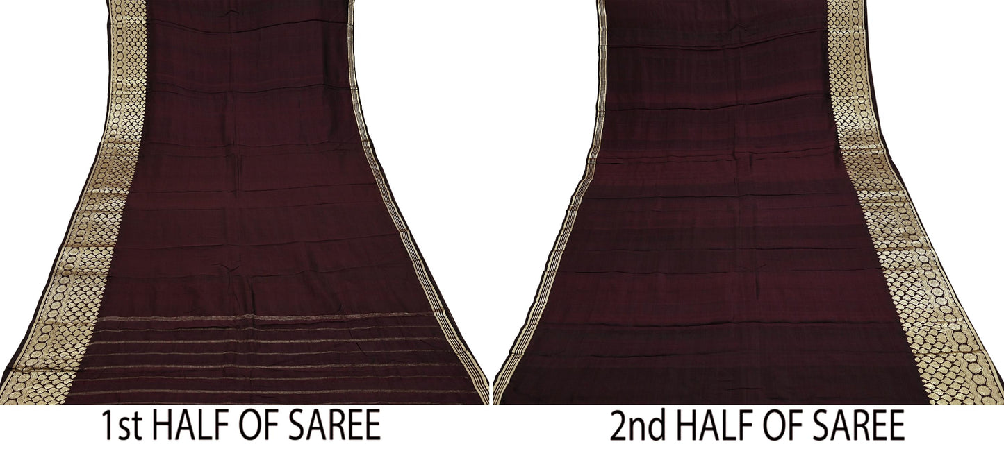 Indian Vintage Sari Maroon Mysore Silk Woven Sarees Craft Fabric 5Yd Ethnic South silk Dress Making Crafting Upcycle Quilting Zari Border