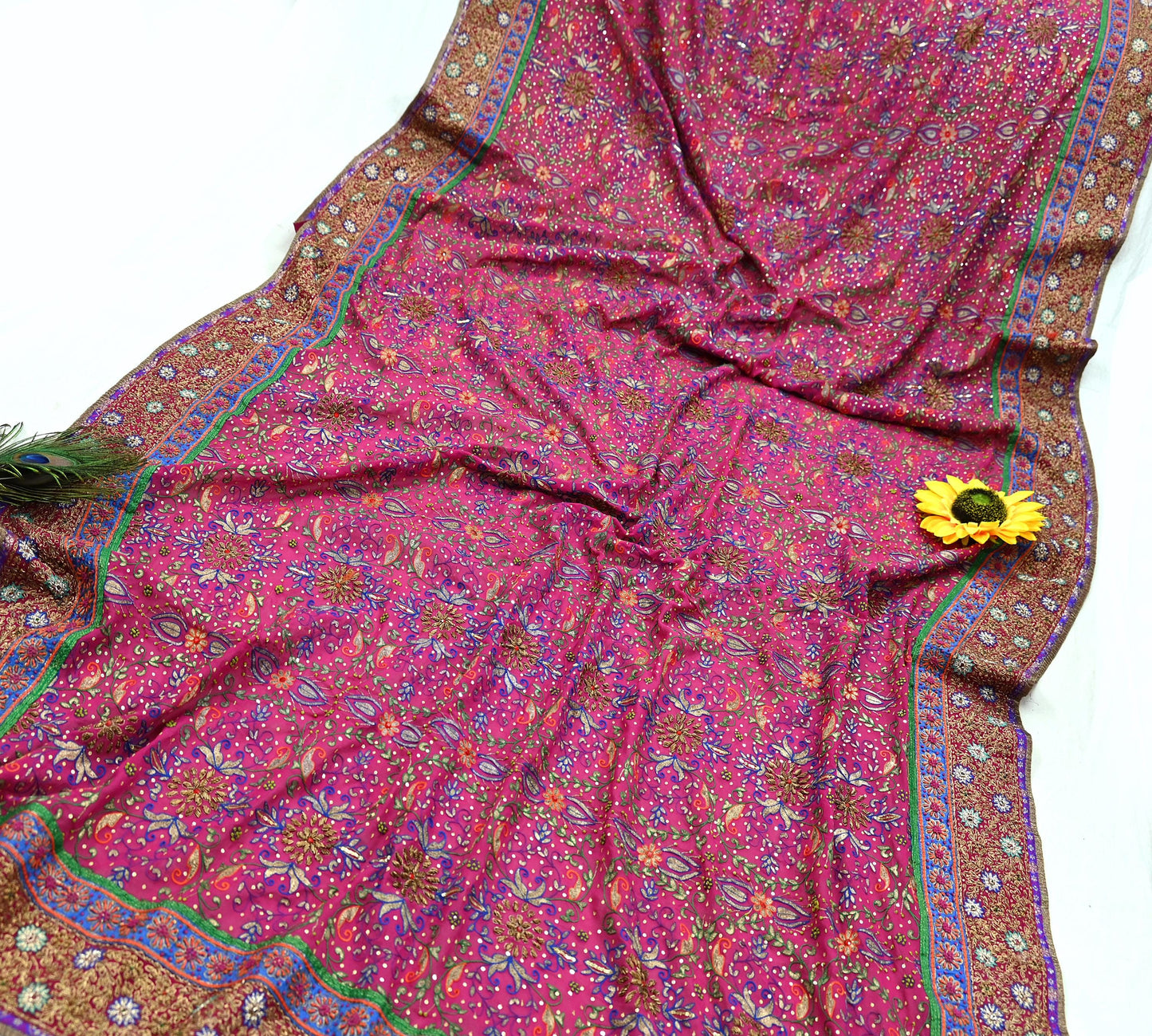Indian Vintage Heavy Rani Pink Dupatta Pure Georgette Silk Long Stole Hand Embroidered Designer By Ritu Kumar Scarves Scarf Zari Zardozi