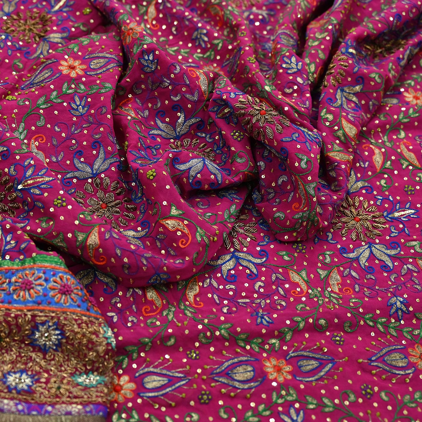 Indian Vintage Heavy Rani Pink Dupatta Pure Georgette Silk Long Stole Hand Embroidered Designer By Ritu Kumar Scarves Scarf Zari Zardozi