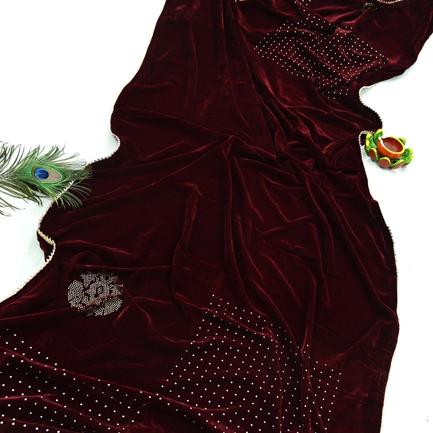 Indian Vintage Heavy Wedding Maroon Dupatta Velvet Long Stole Hand Embroidered Scarves Zari Hijab Veil Wrap Bridal Dupatta Paisley