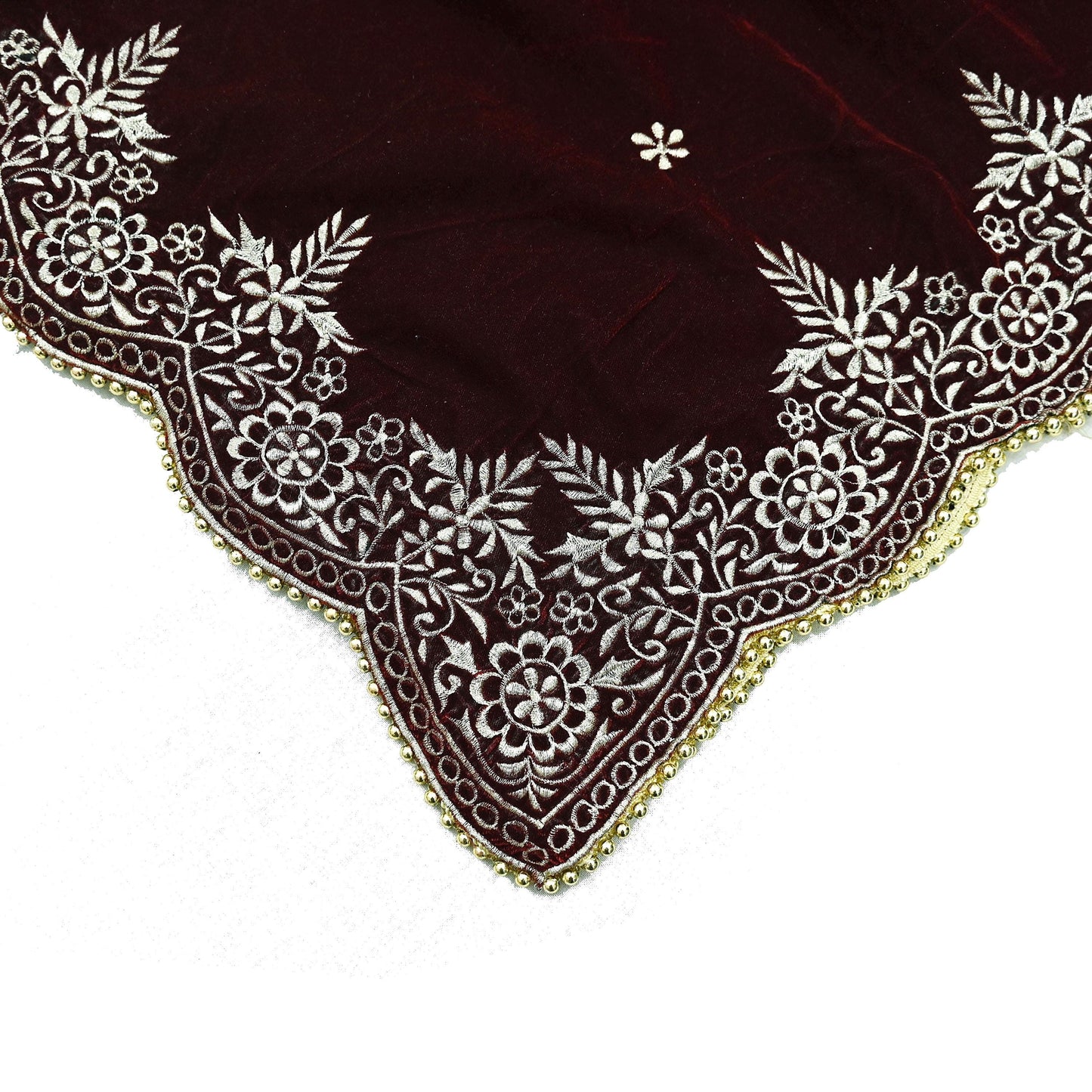Indian Vintage Heavy Wedding Maroon Dupatta Velvet Long Stole Hand Embroidered Scarves Zari Hijab Veil Wrap Bridal Dupatta