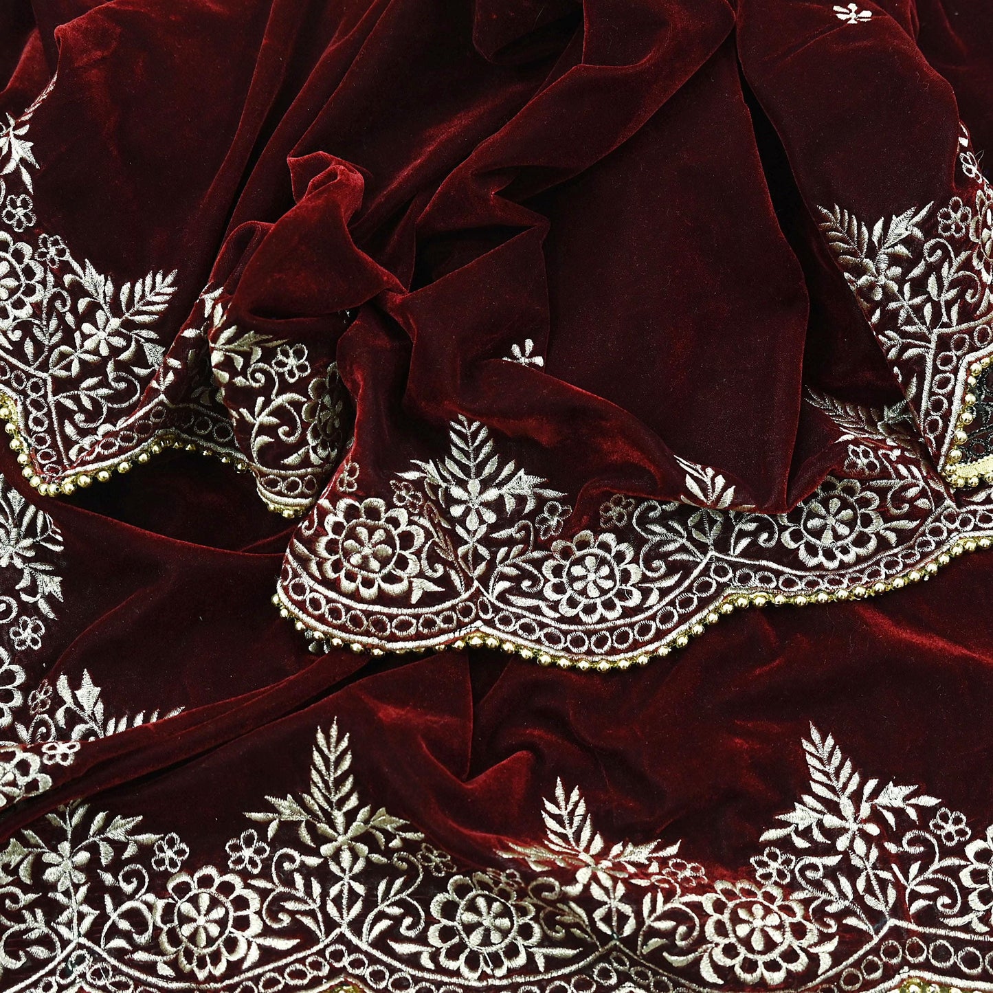 Indian Vintage Heavy Wedding Maroon Dupatta Velvet Long Stole Hand Embroidered Scarves Zari Hijab Veil Wrap Bridal Dupatta