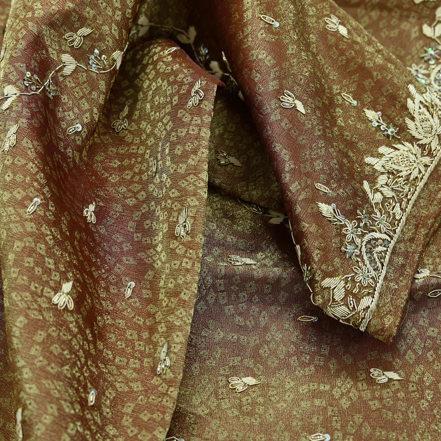Indian Vintage Heavy Bridal Dupatta Golden Maroon Pure Tissue Silk Long Stole Hand Embroidered Scarves Zari Zardozi/Dabka Wedding Hijab