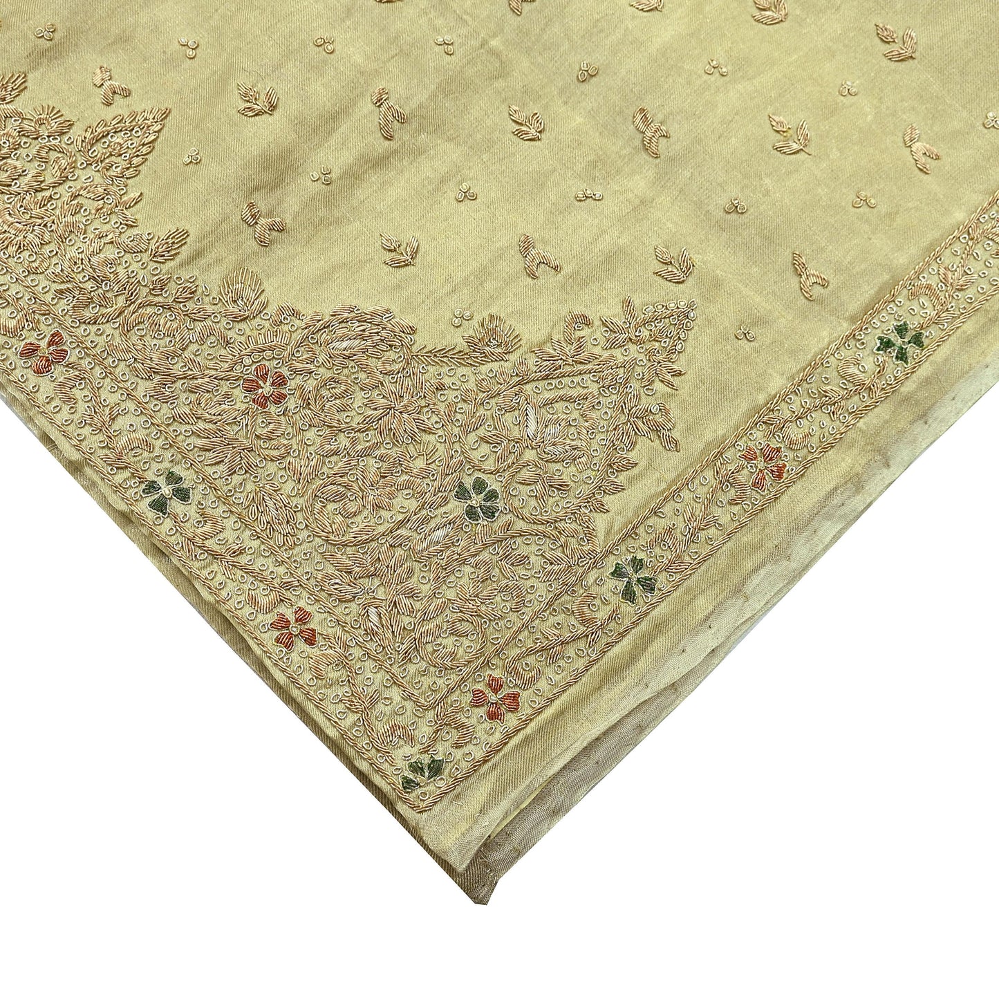 Indian Vintage Heavy Golden Dupatta Pure Tissue Silk Long Stole Hand Embroidered Scarves Zari Zardozi/Dabka