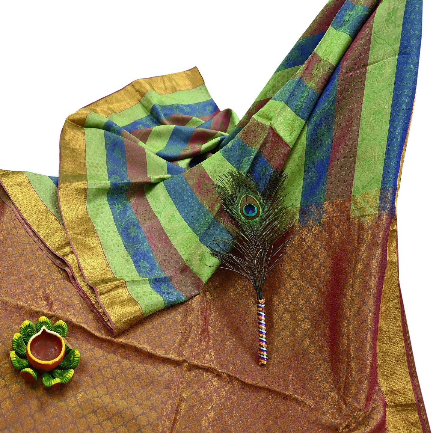 Indian Vintage Heavy Sari Purple & Green Kanjivaram Saree 100% Pure Silk Zari 5Yd Crafting Dress making For Crafting Quilting Upcycle