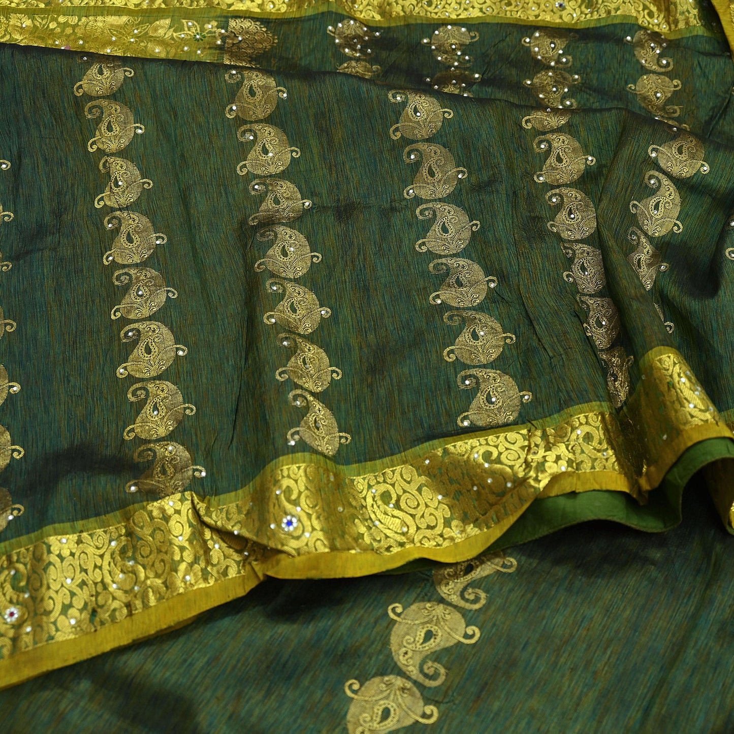 Indian Vintage Heavy Green Kanjivaram Saree 100% Pure Silk Sari Zari Border 5Yd Craft Fabric Floral Crafting Dress making Bollywood saree