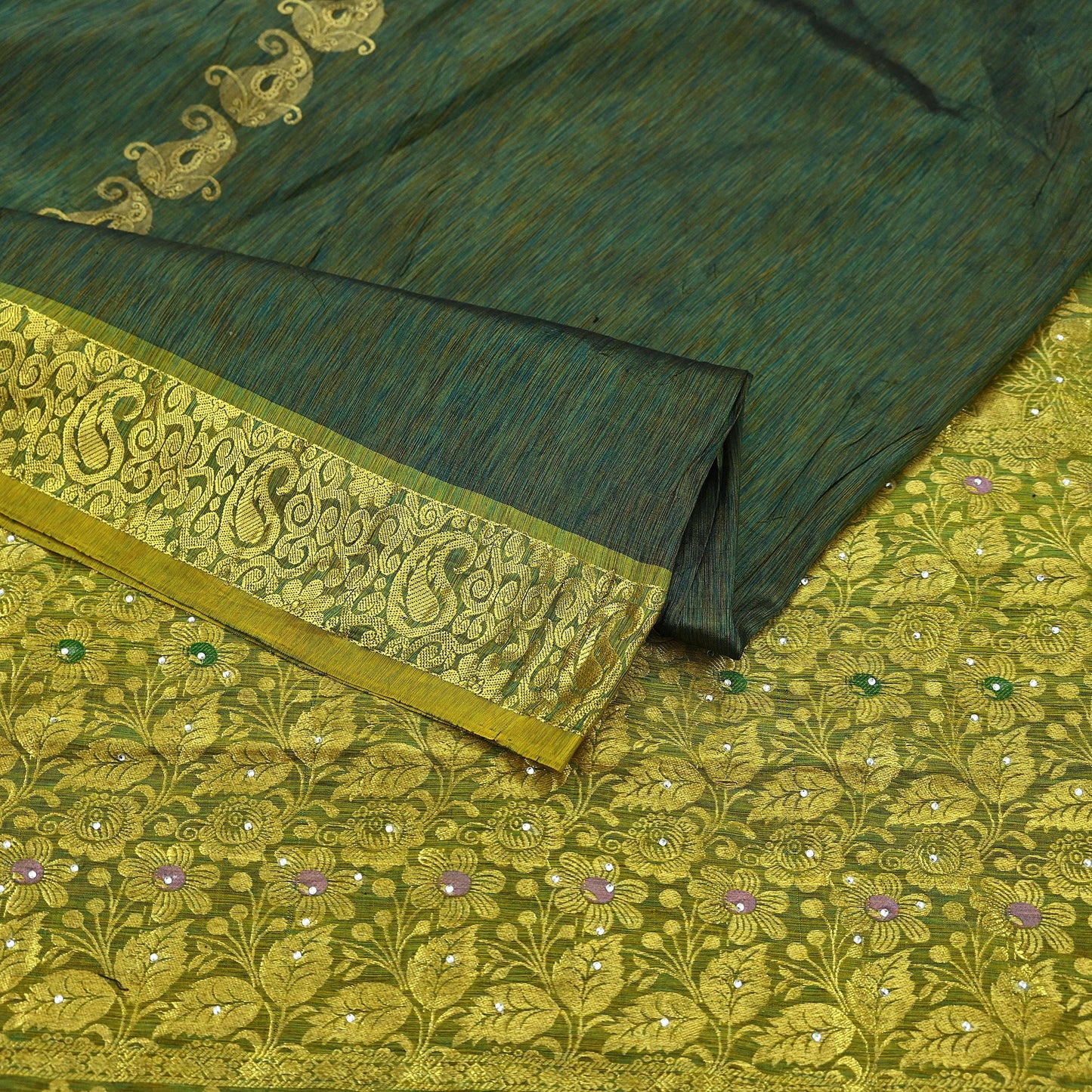 Indian Vintage Heavy Green Kanjivaram Saree 100% Pure Silk Sari Zari Border 5Yd Craft Fabric Floral Crafting Dress making Bollywood saree