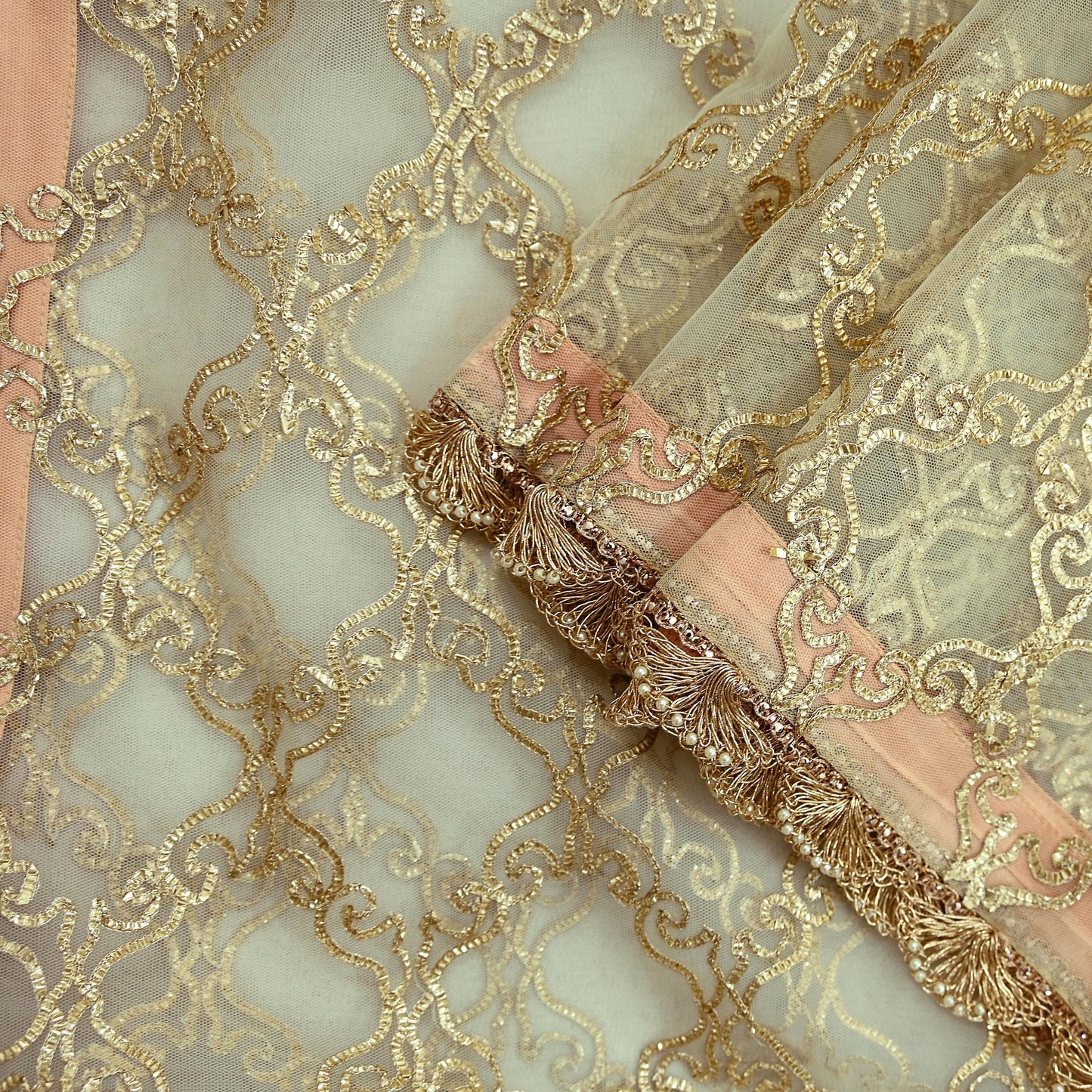 Indian Vintage Heavy Ivory Dupatta Net Mesh Long Stole Hand Embroidered Scarves Zardozi Dabka Zari Sequins Bridal Wedding Veil Hijab