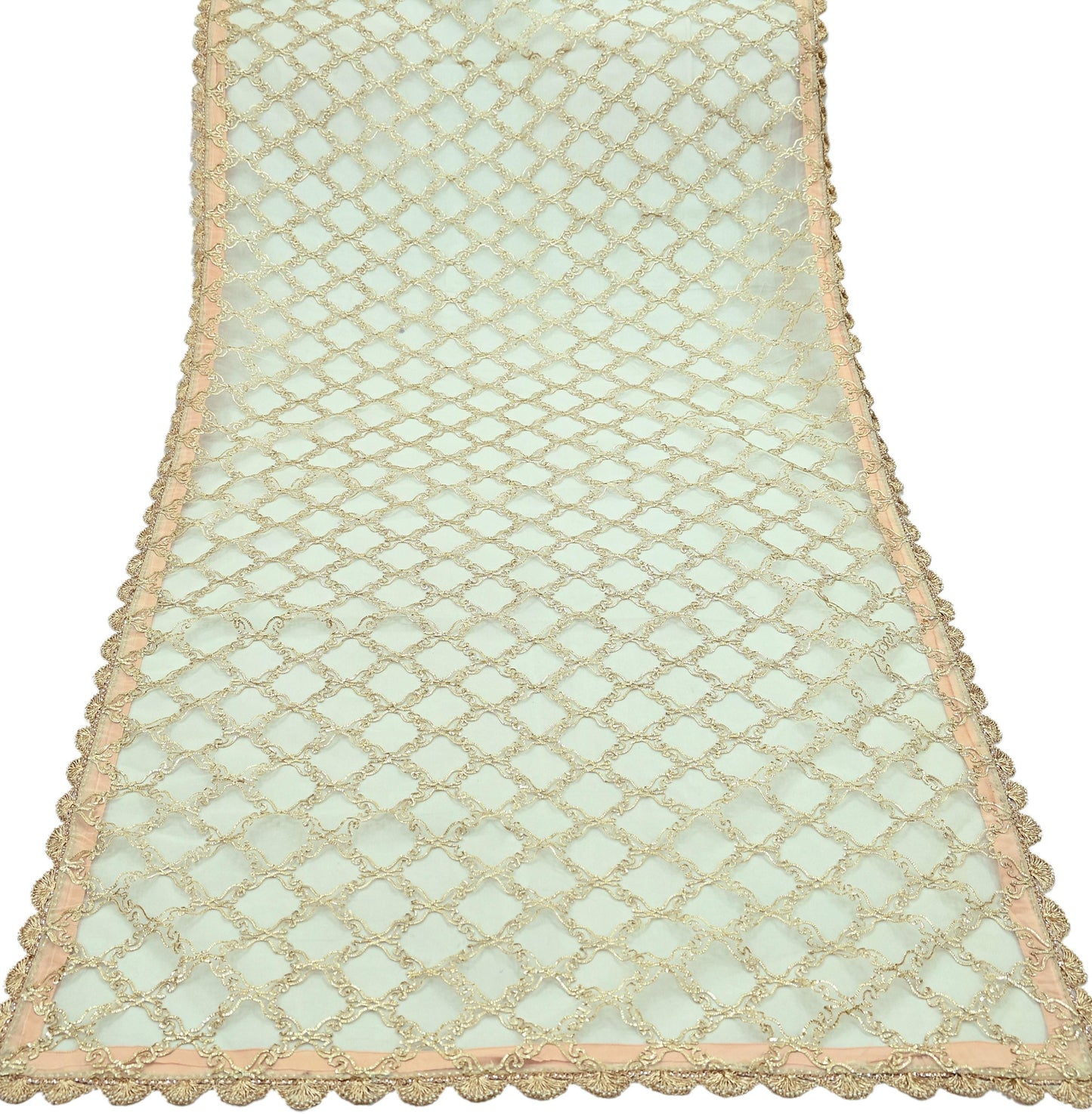 Indian Vintage Heavy Ivory Dupatta Net Mesh Long Stole Hand Embroidered Scarves Zardozi Dabka Zari Sequins Bridal Wedding Veil Hijab