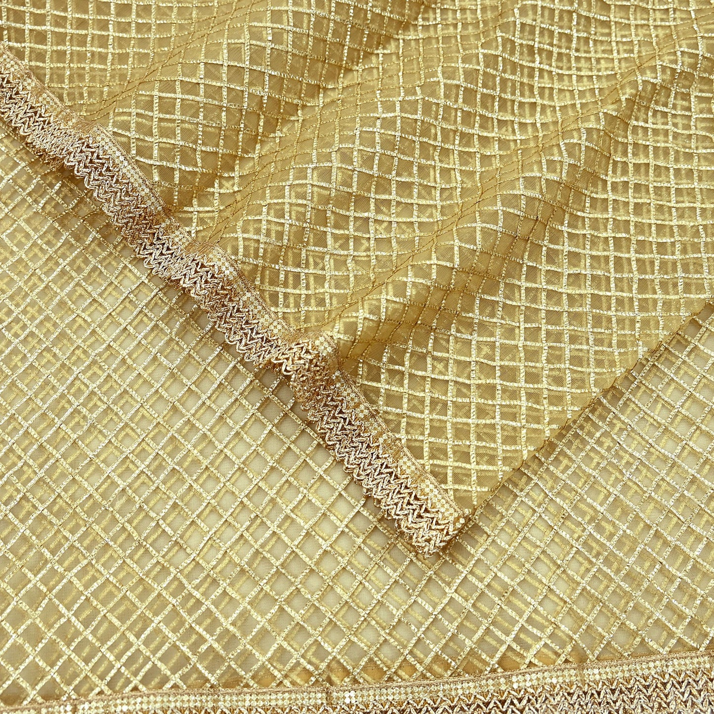 Indian Vintage Heavy Golden Dupatta Net Mesh Long Stole Hand Embroidered Scarves Zari Bridal Wedding Veil Hijab