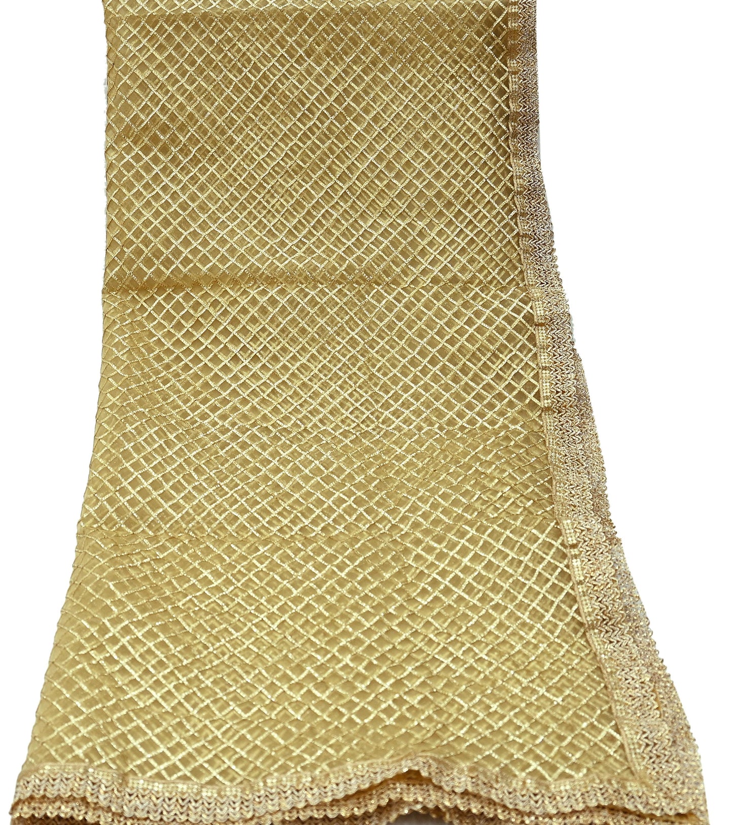 Indian Vintage Heavy Golden Dupatta Net Mesh Long Stole Hand Embroidered Scarves Zari Bridal Wedding Veil Hijab