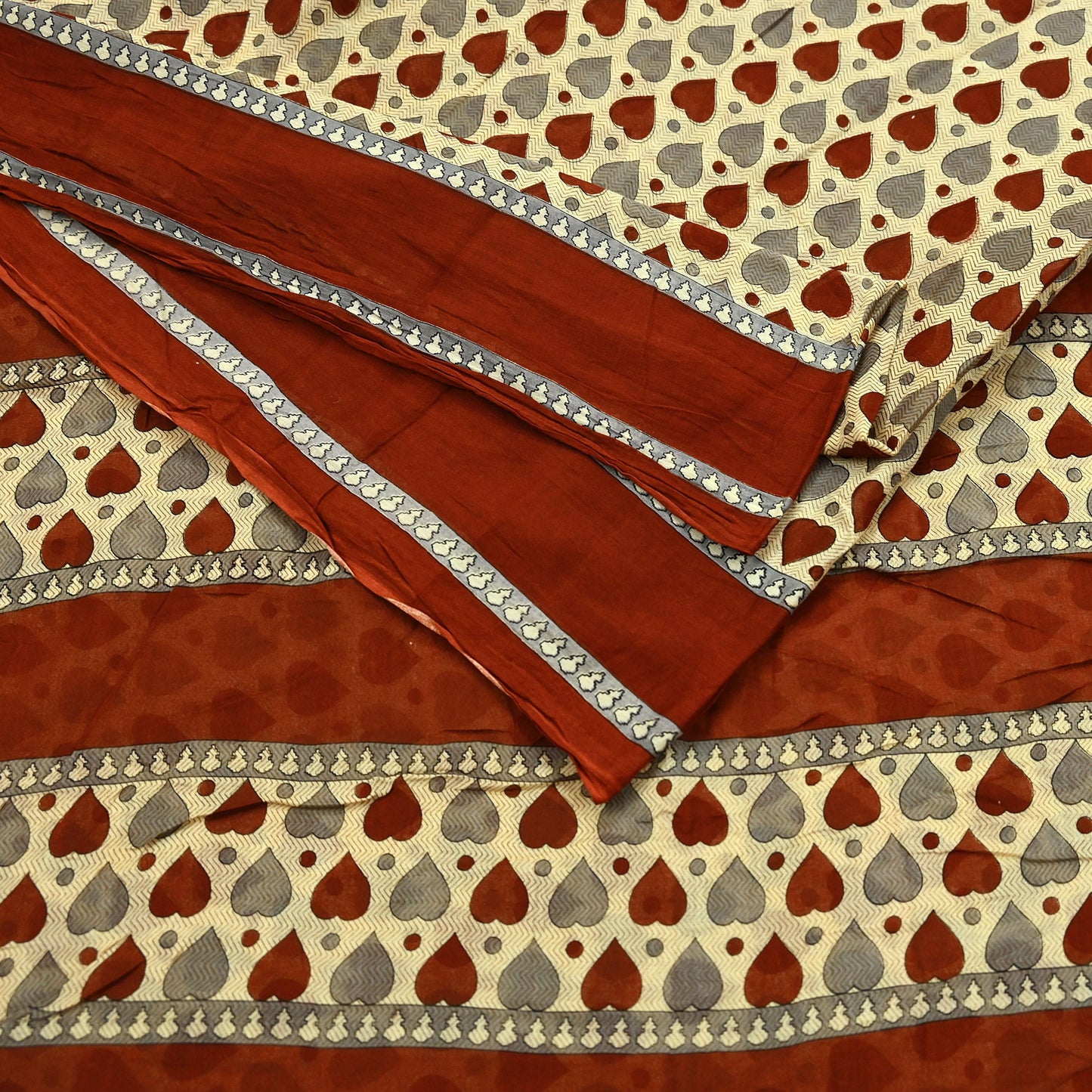 Indian Vintage Beige Saree Printed 100% Pure Cotton Sari Craft Fabric 5Yd Soft Sewing Sarong Wrap Dress Making Quilting Crafting