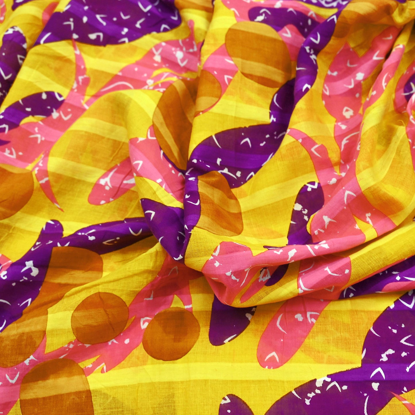 Indian Vintage Sari Purple & yellow Printed Sarees Pure Cotton Craft Fabric 5Yd Soft Sewing Sarong Wrap Boho Upcycle Quilting Crafting Used