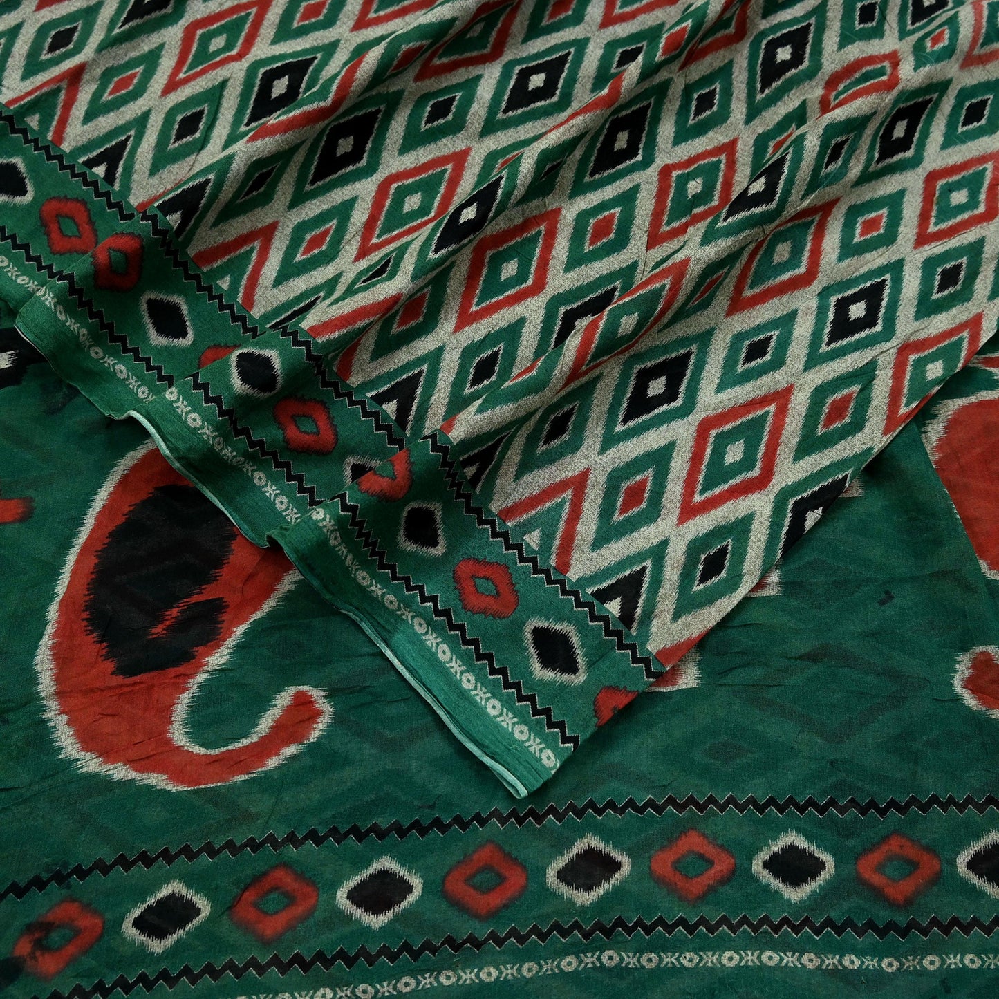 Indian Vintage Green Saree Printed Pure Cotton Sari Craft Fabric 5Yd Soft Sewing Sarong Wrap Boho Floral Dress Making Quilting Crafting