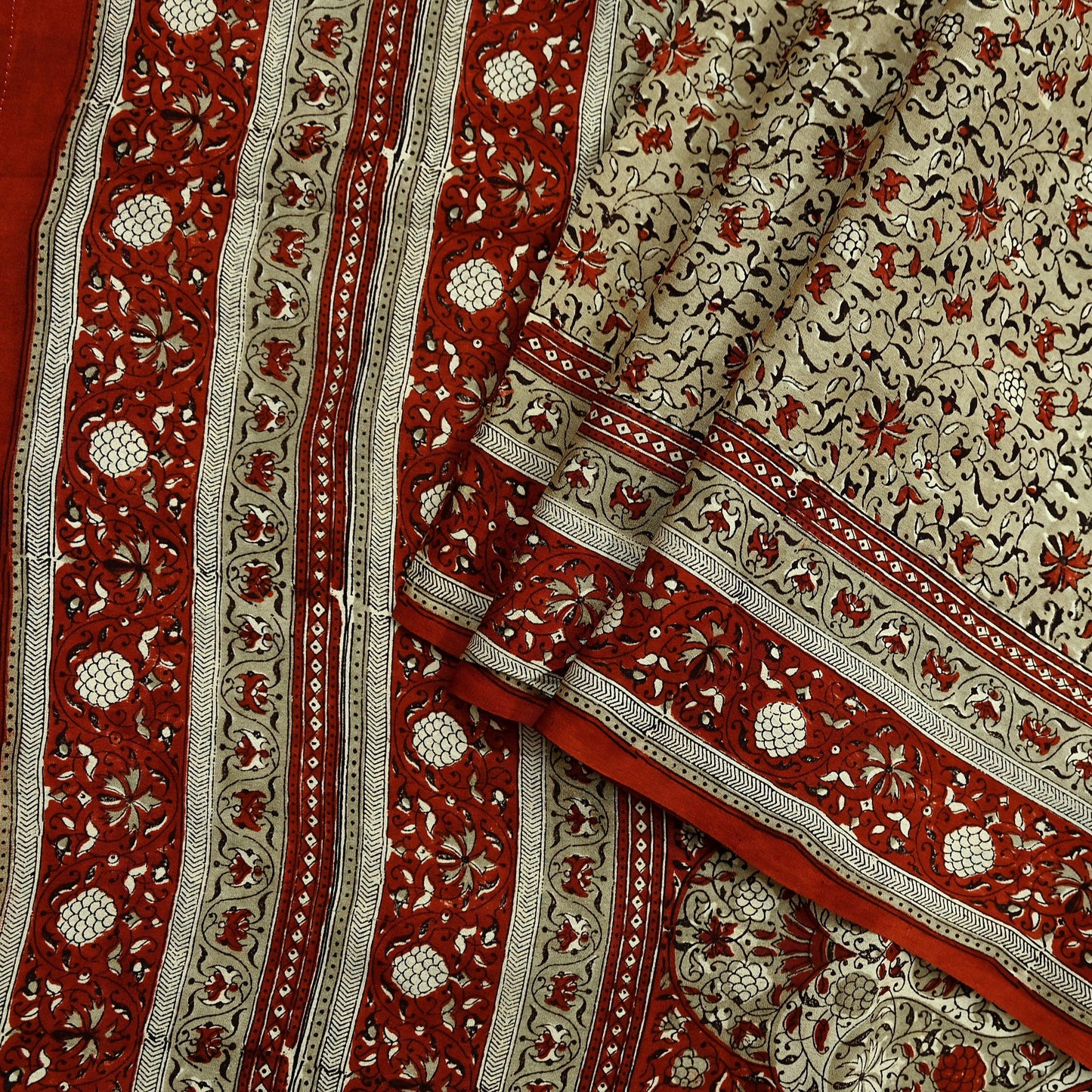 Indian Vintage Sari Beige 100% Pure Silk Block Printed Saree Craft Fabric 5yd Sewing DressMaking Soft Floral Dress making Crafting Quilting