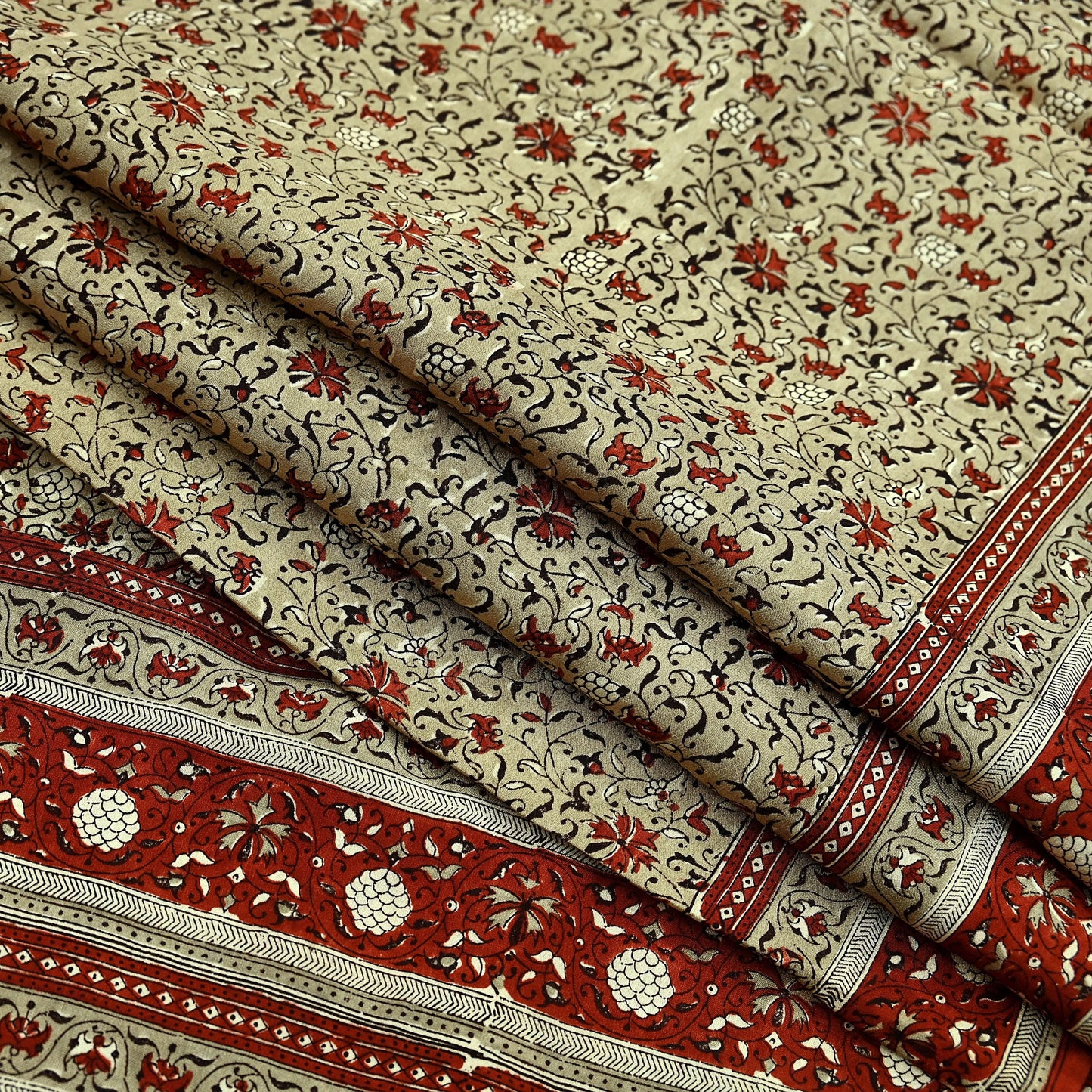 Indian Vintage Sari Beige 100% Pure Silk Block Printed Saree Craft Fabric 5yd Sewing DressMaking Soft Floral Dress making Crafting Quilting