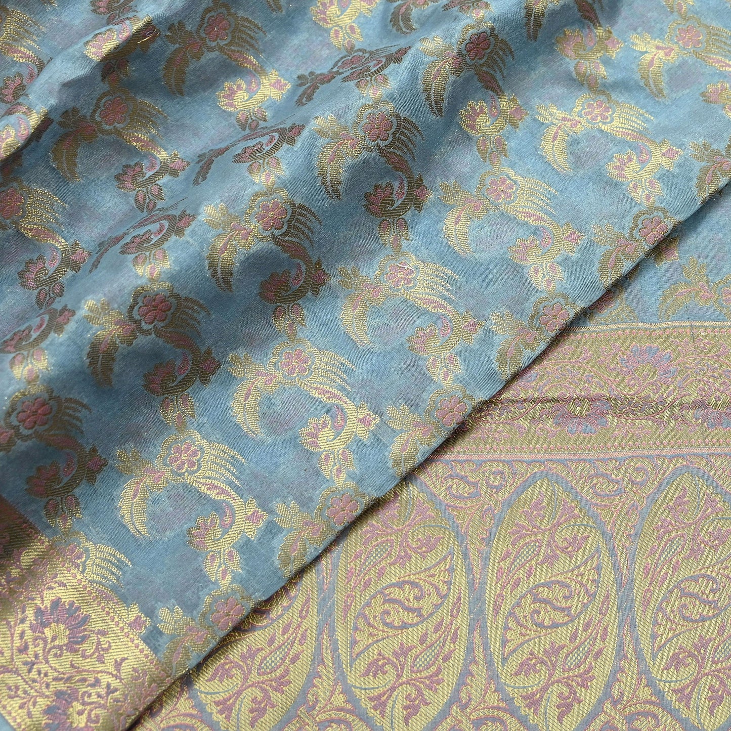 Indian Vintage Dupatta Gray Long Stole Artificial Silk Woven Brocade Scarves Veil Scarf Wrap Hippie Boho Soft Floral