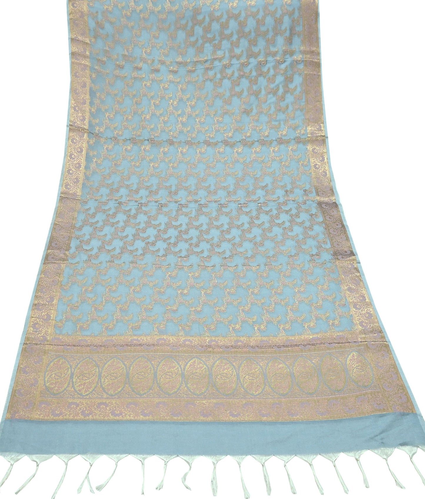 Indian Vintage Dupatta Gray Long Stole Artificial Silk Woven Brocade Scarves Veil Scarf Wrap Hippie Boho Soft Floral