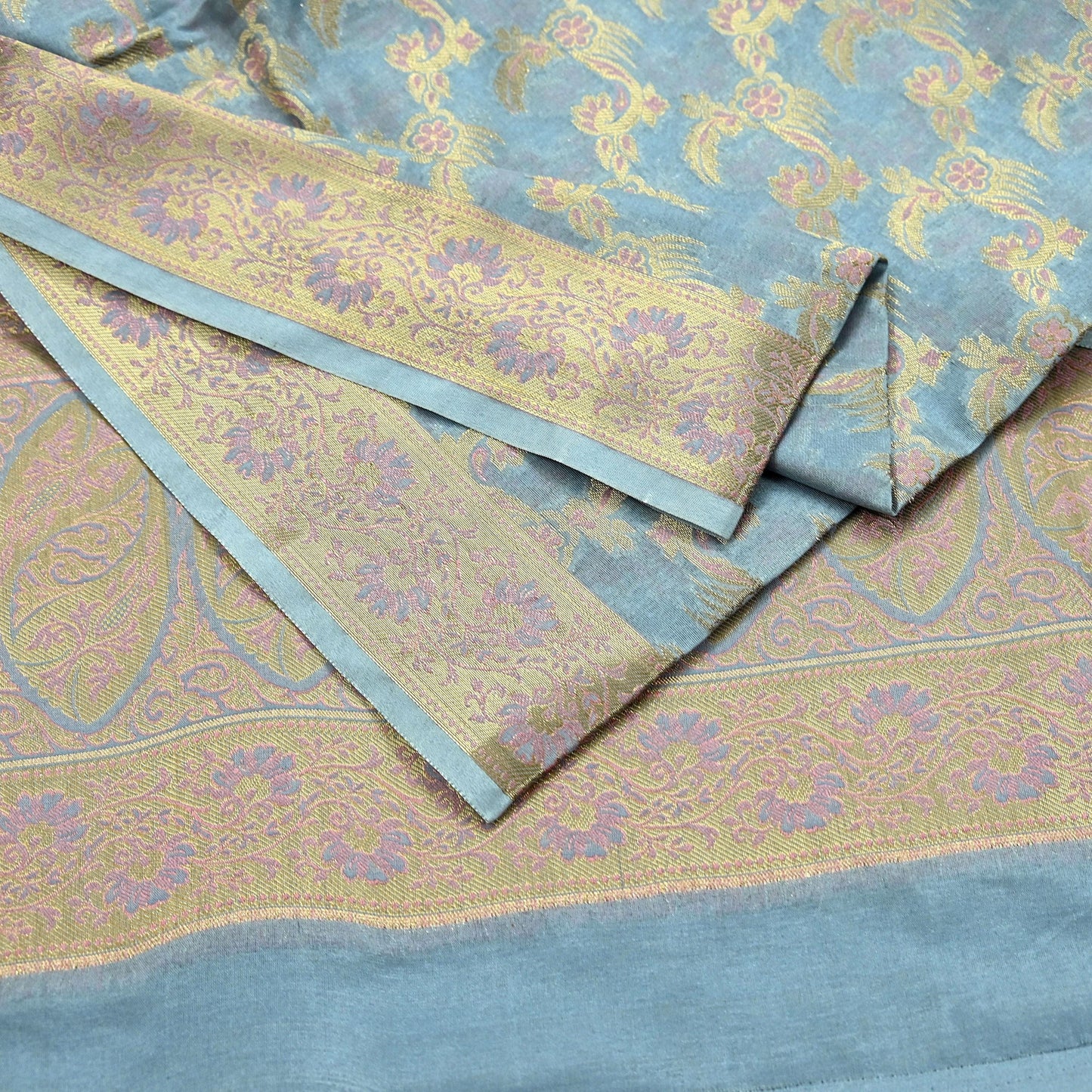 Indian Vintage Dupatta Gray Long Stole Artificial Silk Woven Brocade Scarves Veil Scarf Wrap Hippie Boho Soft Floral