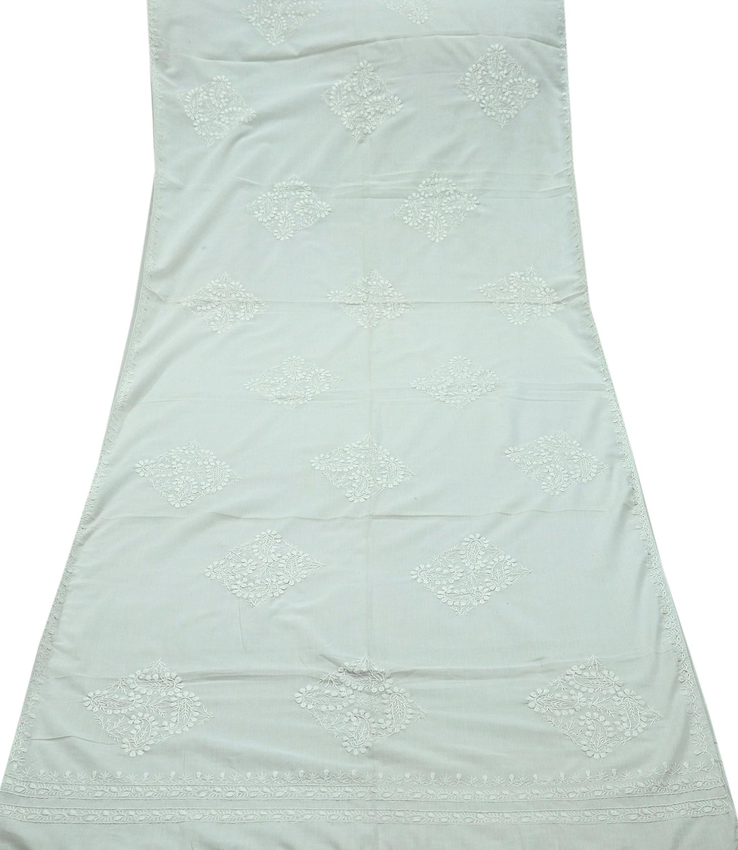 Indian Vintage White Dupatta Long Stole Pure Cotton Hand Embroidered Kantha Scarves Veil Scarf Wrap