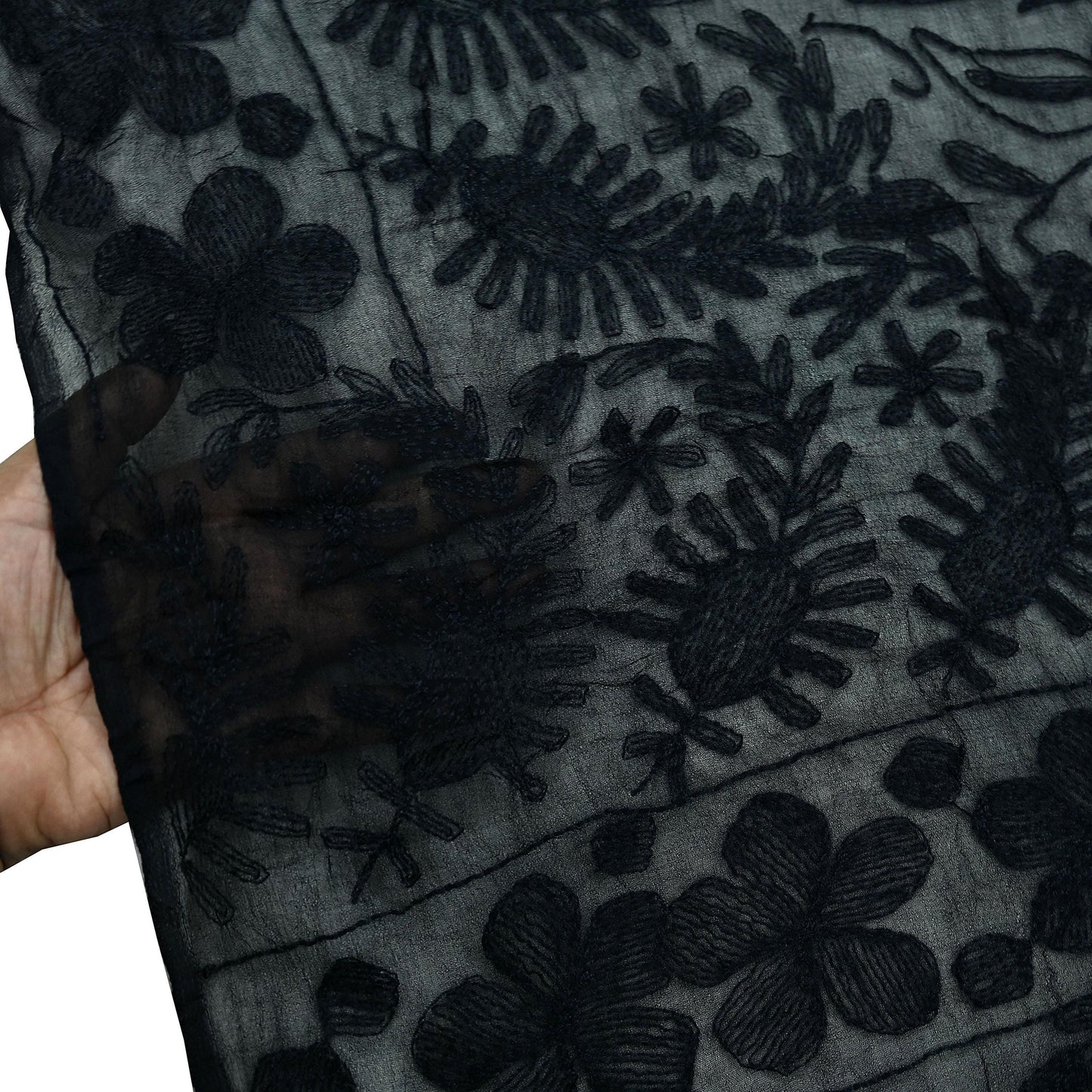 Indian Black Vintage Dupatta Long Stole Hand Embroidered kantha stole Blend Cotton Scarves Veil Wrap Soft Floral