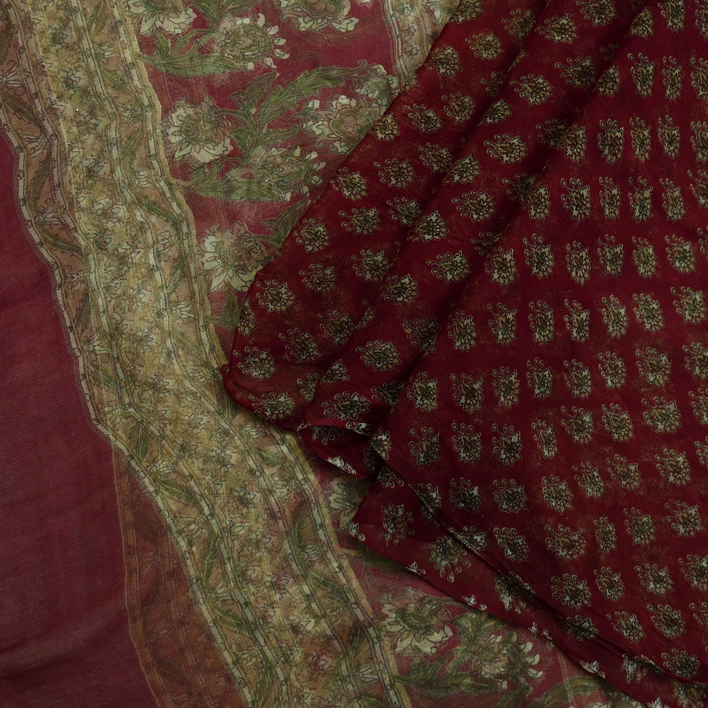 Indian Vintage Maroon Dupatta Long Stole Pure Chiffon Silk Digital Printed Scarves Veil Hijab