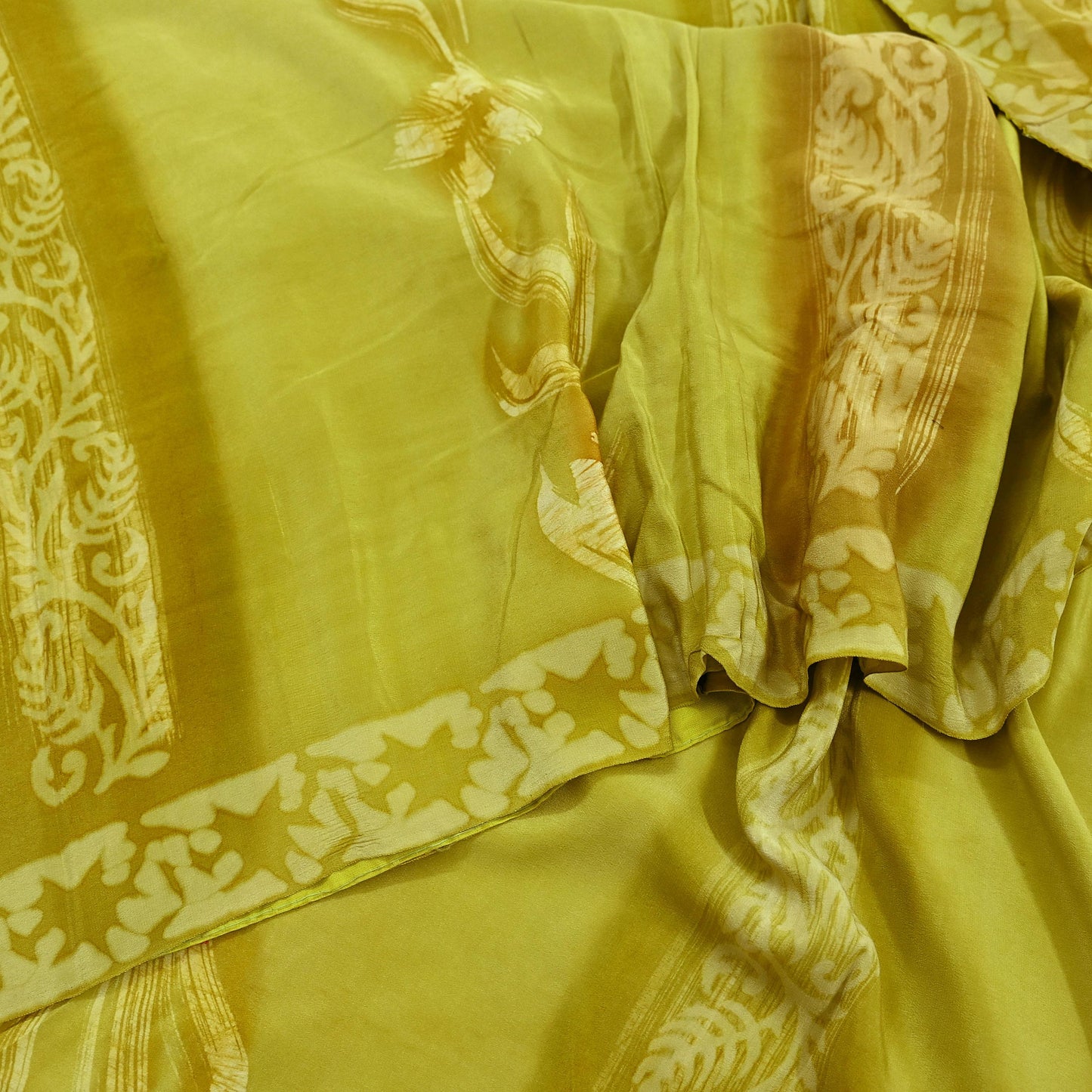 Indian Vintage Sari Green Pure Crepe Silk Printed Saree 5yd Sewing Floral Soft Craft Fabric Ethnic Wrap Dress Making For Crafting Quilting