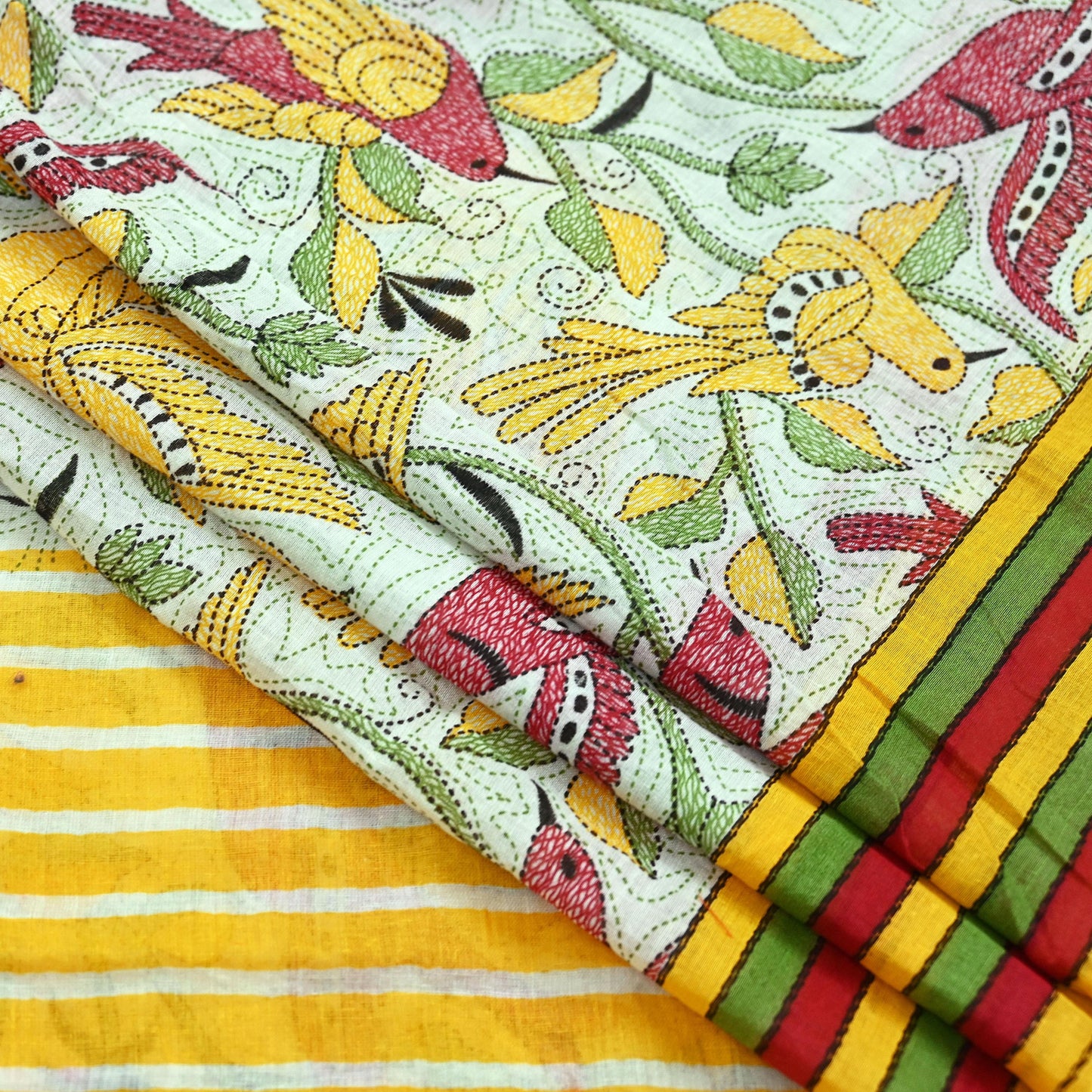 Indian Vintage Sari White & Yellow Printed 100% Pure Cotton Saree Craft Fabric 5Yd Soft Sewing Sarong Wrap Boho