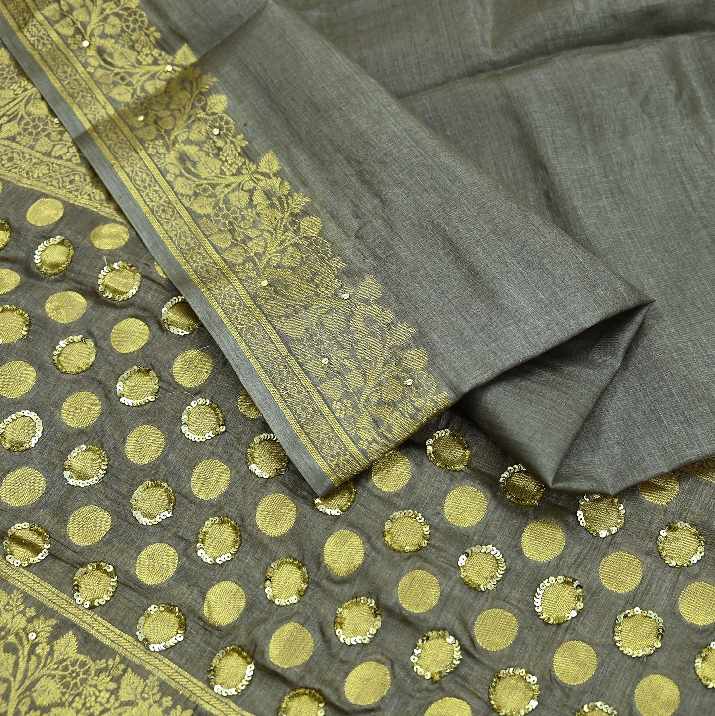 Indian Vintage Gray Dupatta Long Stole Pure Tussar Silk Hand Woven Scarves Veil Scarf Wrap Floral