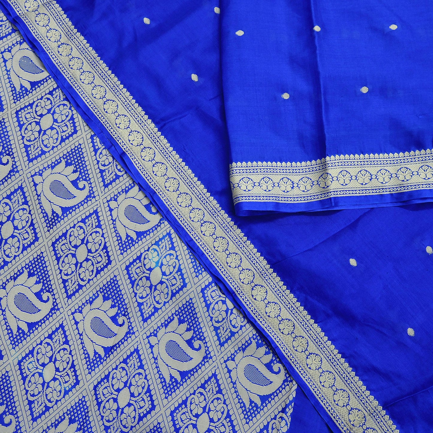 Indian Vintage Sari Royal Blue 100% Pure Silk Hand Woven Baluchari Sarees Craft Fabric 5yd Sewing Dress Designing Crafting Quilting Upcycle
