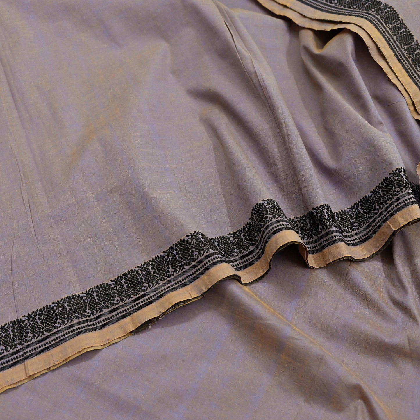 Indian Vintage Sari Purple & Saffron Pure Cotton Hand Woven Baluchari Saree Craft Fabric 5yd Ethnic Humans Fringes Crafting Upcycle Quilting