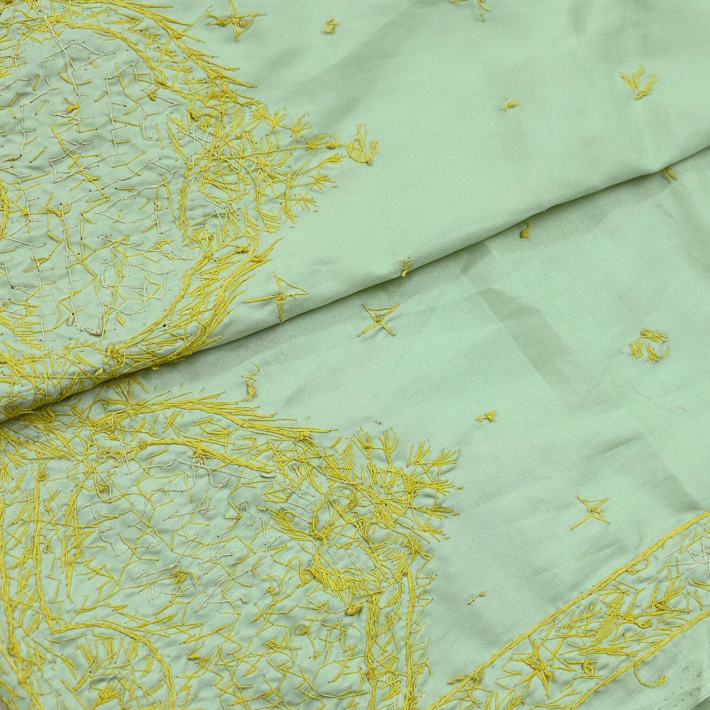 Indian Vintage Heavy Wedding Green Dupatta Pure Satin Silk Long Stole Hand Embroidered Scarves Golden Zardozi Stole