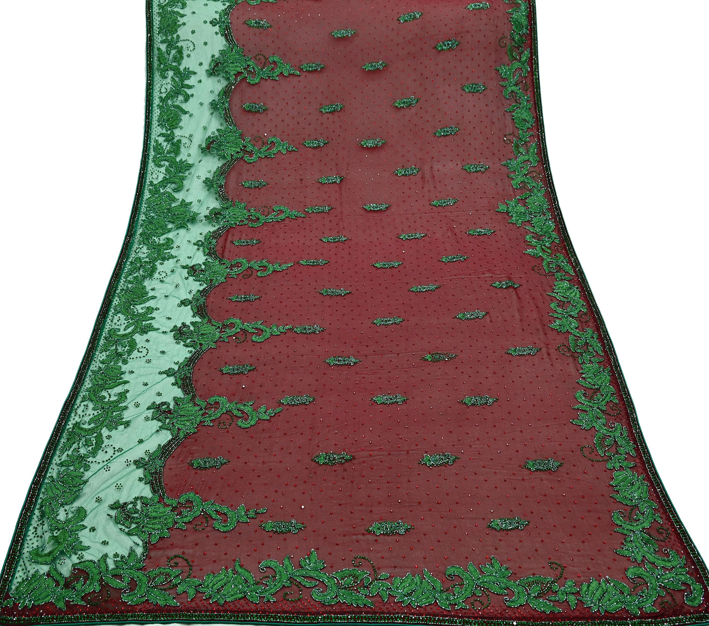 Indian Vintage Heavy Bridal Maroon Dupatta Pure Georgette Silk Long Stole Hand Embroidered Scarf Wedding Hijab veil Boho