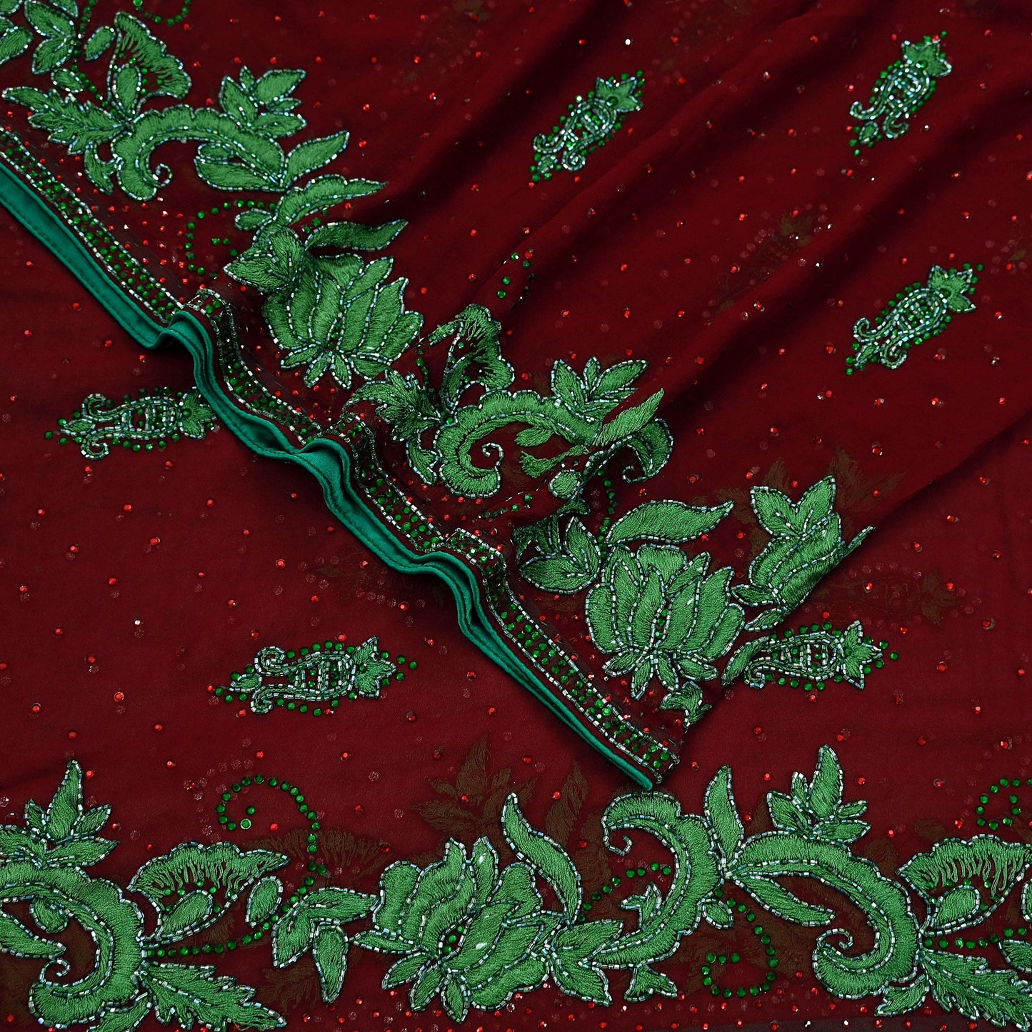 Indian Vintage Heavy Bridal Maroon Dupatta Pure Georgette Silk Long Stole Hand Embroidered Scarf Wedding Hijab veil Boho