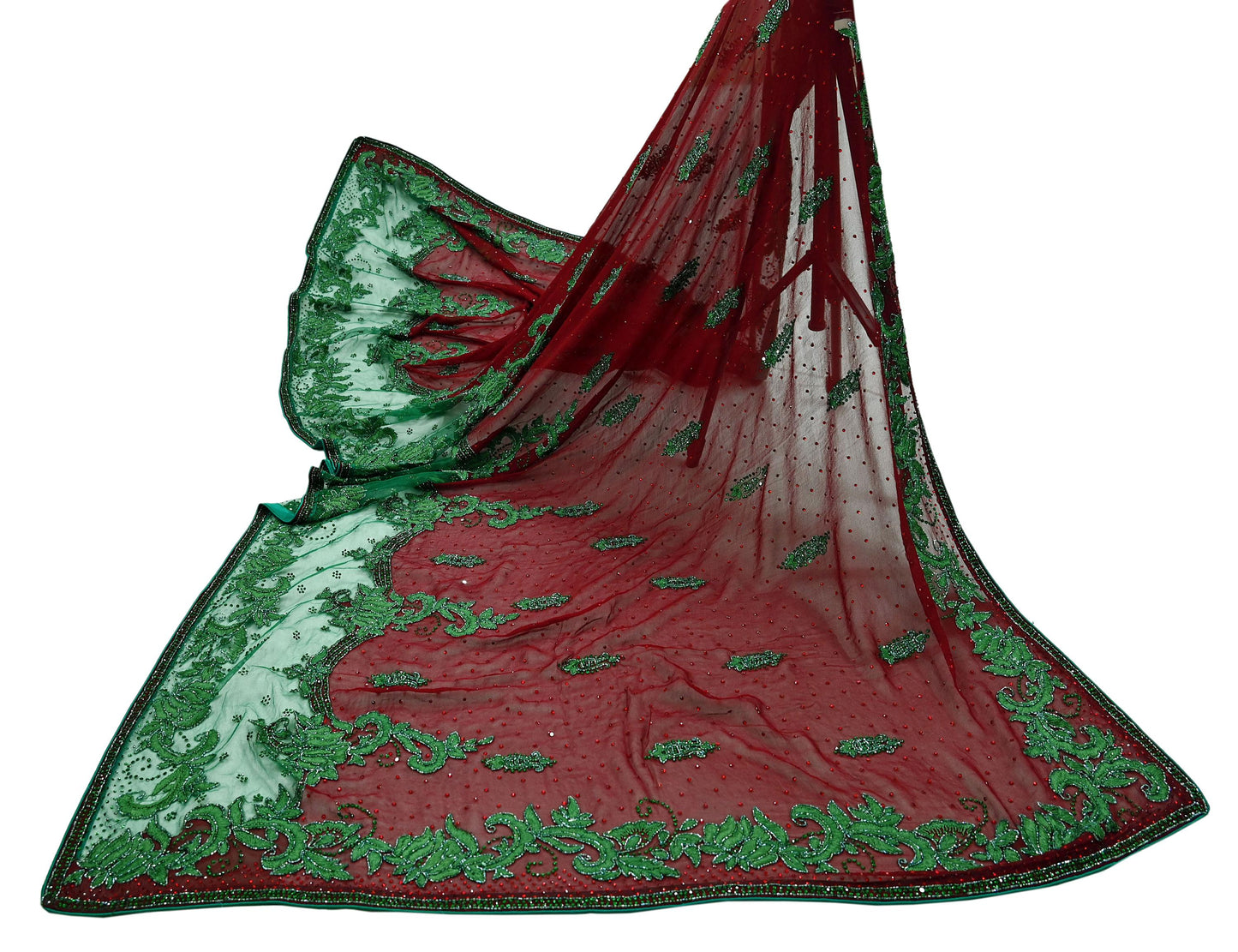 Indian Vintage Heavy Bridal Maroon Dupatta Pure Georgette Silk Long Stole Hand Embroidered Scarf Wedding Hijab veil Boho