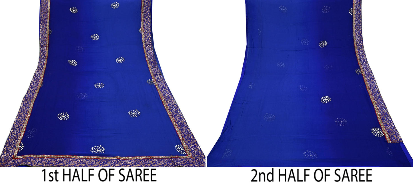 Indian Vintage Heavy Sarees Purple Pure Georgette Silk Hand Embroidered Sari Fabric 6Yd Sewing Ethnic Zardozi/dabka zari With Blouse Pcs