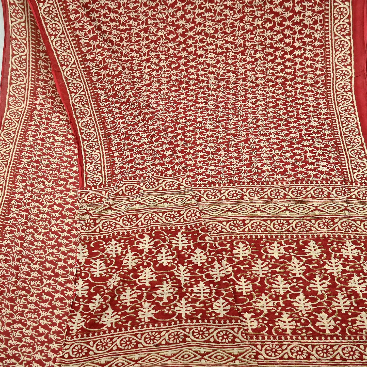 Indian Vintage Red Saree Block Printed Pure Cotton Sari Craft Fabric Soft 5Yd Sewing Sarong Wrap Boho Quilting Crafting Upcycle Dress making