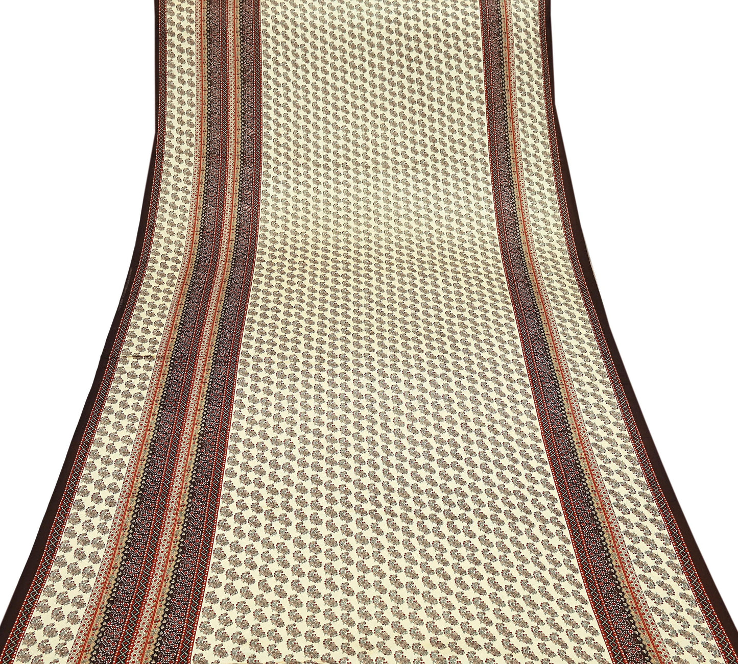 Indian Vintage Saree Beige Satin Printed Sari 5yd Sewing Floral Soft Craft Fabric Dressmaking For Crafting Quilting Upcycle
