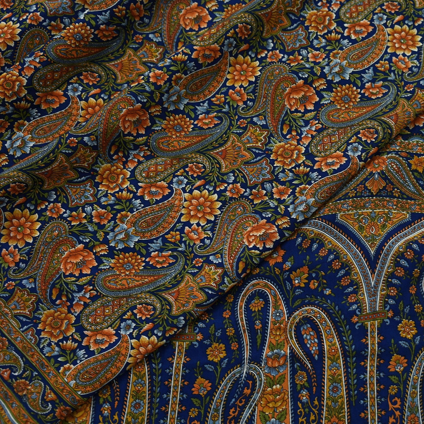 Indian Vintage Blue Saree Pure Crepe Silk Printed Sari Craft Fabric 5yd Sewing Paisley Soft Craft Fabric Wrap Dress making Quilting Upcycle