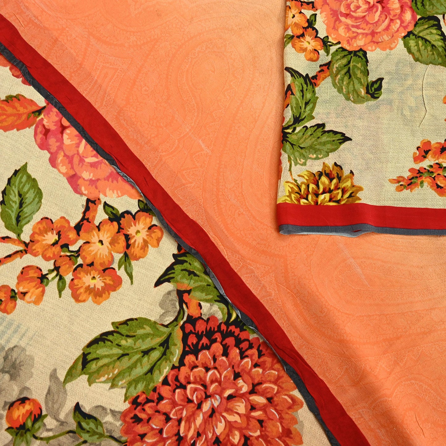 Women Vintage Sari Beige Pure Georgette Silk Digital Printed Saree Craft Fabric Sewing 5Yd Dress Making Geometric Crafting Quilting