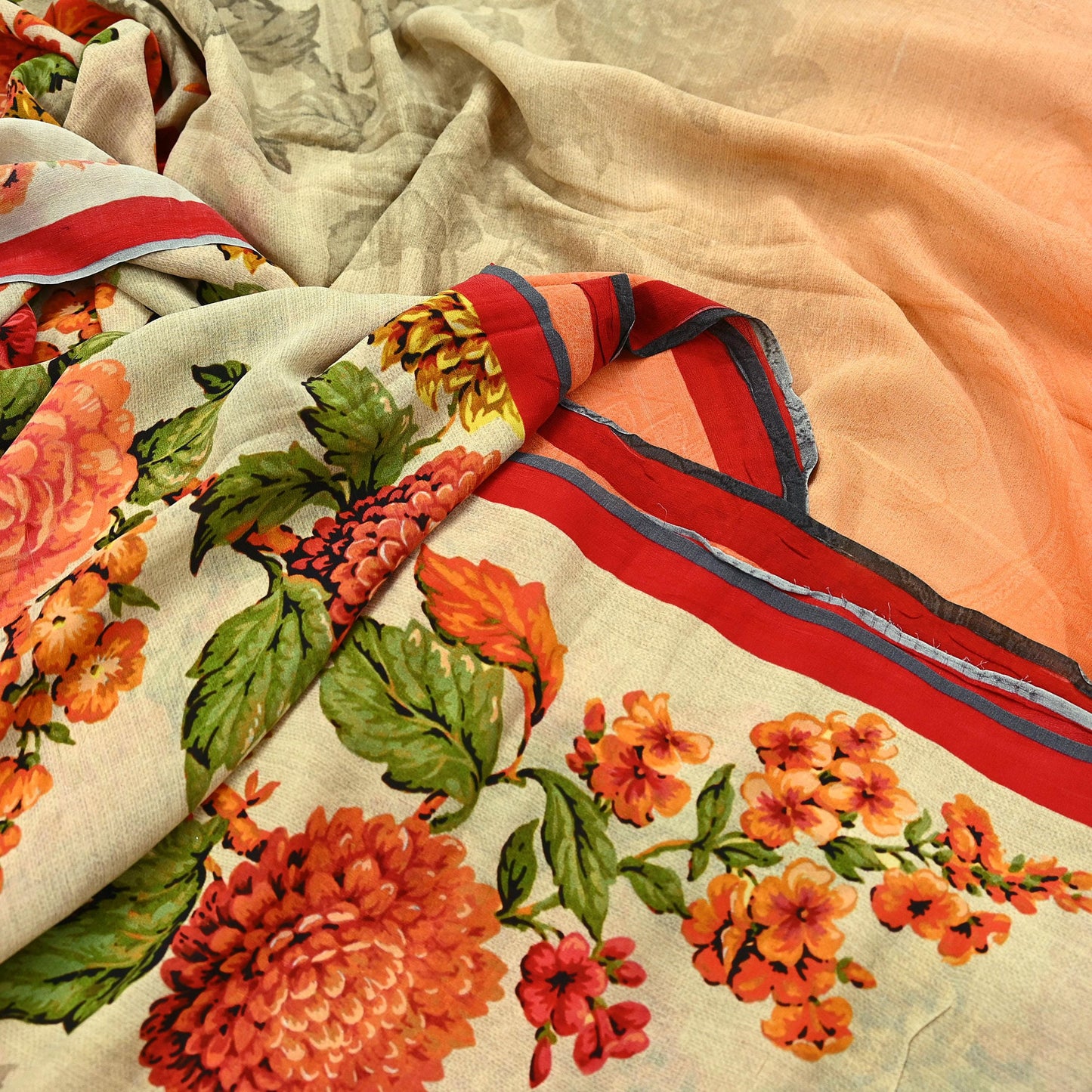 Women Vintage Sari Beige Pure Georgette Silk Digital Printed Saree Craft Fabric Sewing 5Yd Dress Making Geometric Crafting Quilting
