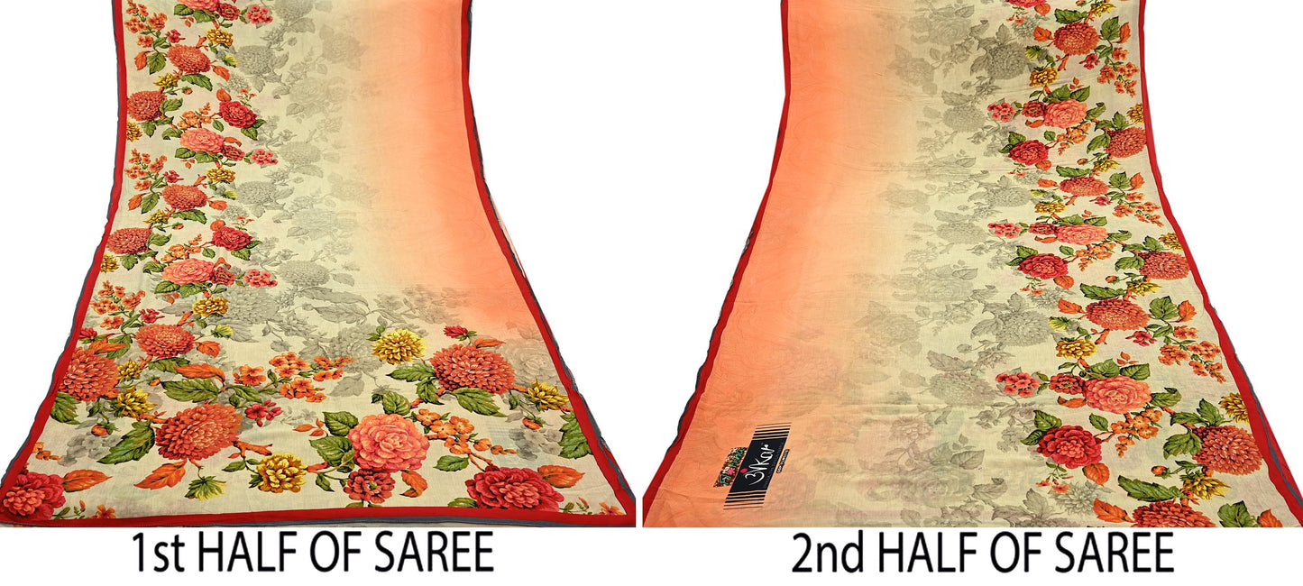 Women Vintage Sari Beige Pure Georgette Silk Digital Printed Saree Craft Fabric Sewing 5Yd Dress Making Geometric Crafting Quilting