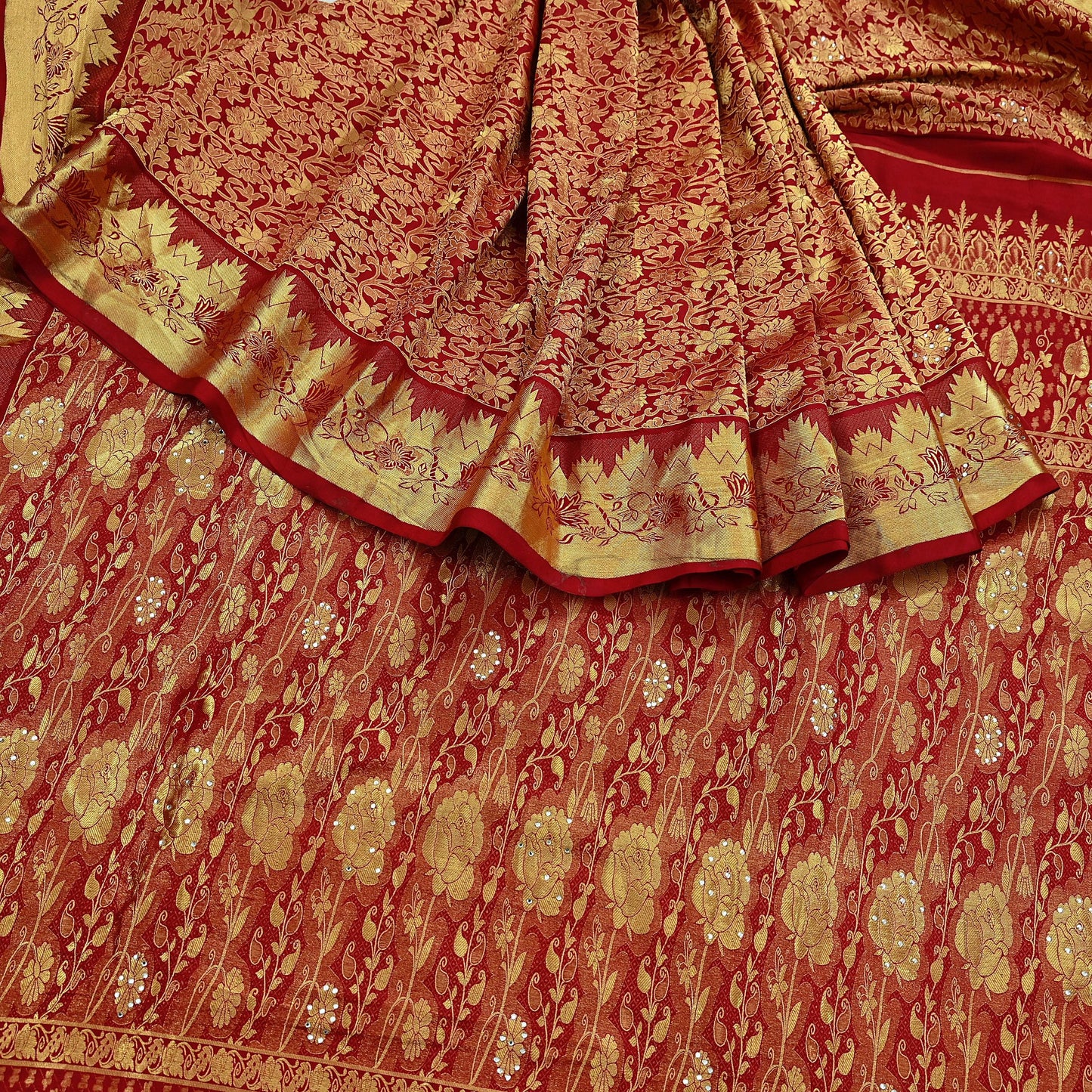 Indian Vintage Heavy Red Saree 100% Pure Silk Hand Woven Kanjeevaram Sari 5yd Ethnic Zari Premium Wedding Saree Dress making