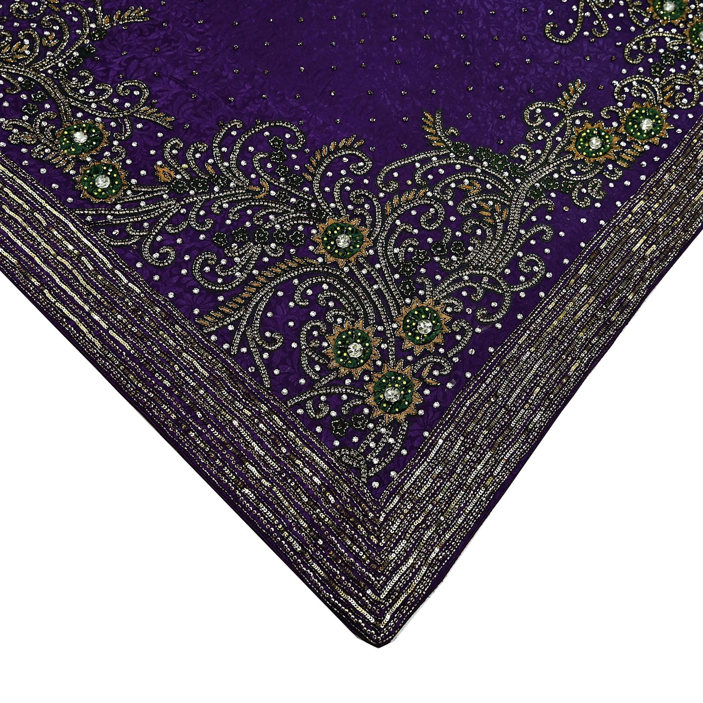 Indian Vintage Heavy Sari Purple Pure Crepe Silk Hand Embroidered Sarees Craft Fabric 6Yd Sewing Zardozi Dress making With Blouse Pcs