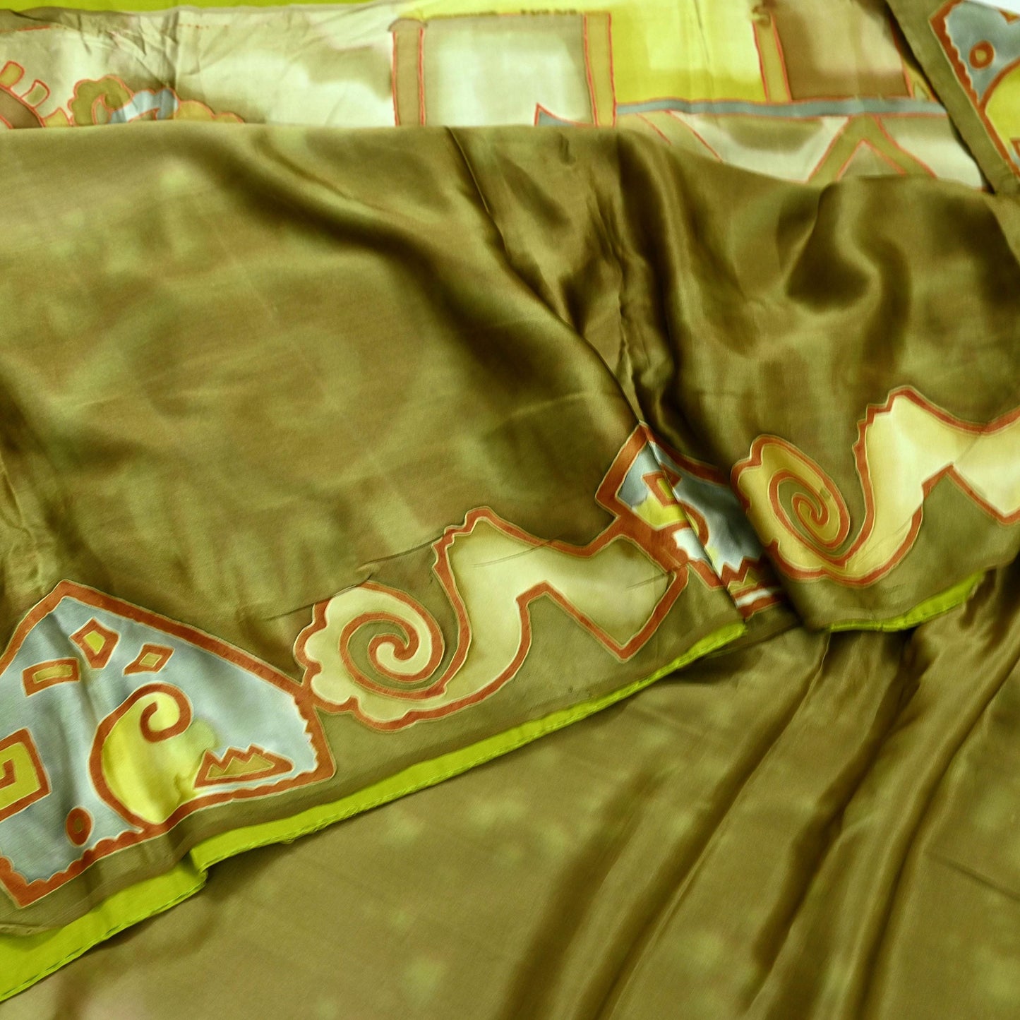 Indian Vintage Green Saree Pure Satin Silk Premium Printed Sari Craft Fabric 5yd Sewing Abstract Soft Dress Making For Crafting Quilting