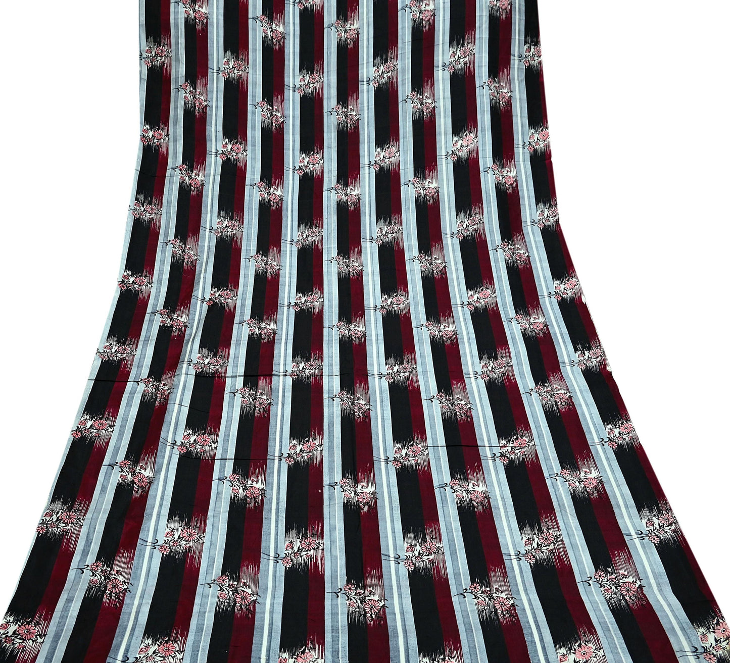 Indian Vintage Sari Black & Maroon 100% Pure Silk Printed Saree 5yd Sewing Craft Fabric DressMaking Soft Quilting Crafting Upcycle Used